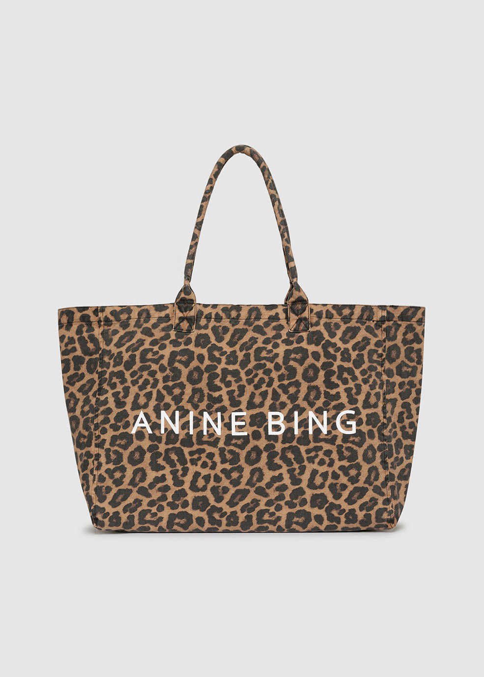 Anine Bing Leo Canvas Tote - Black and Brown Leopard