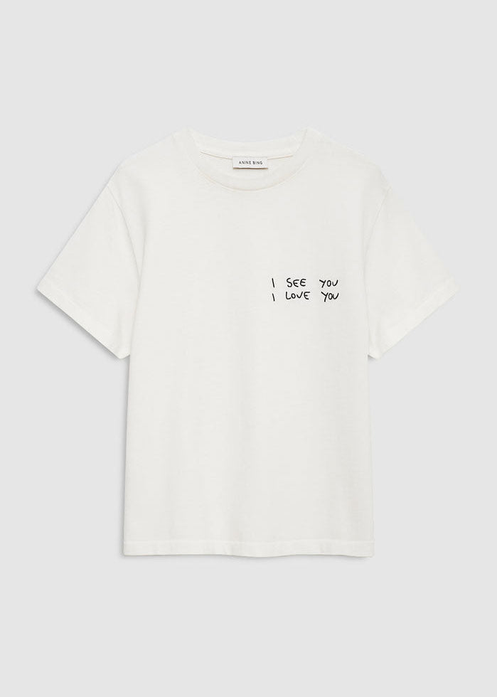 Anine Bing Shelley Tee I See You I Love You - Washed Cream