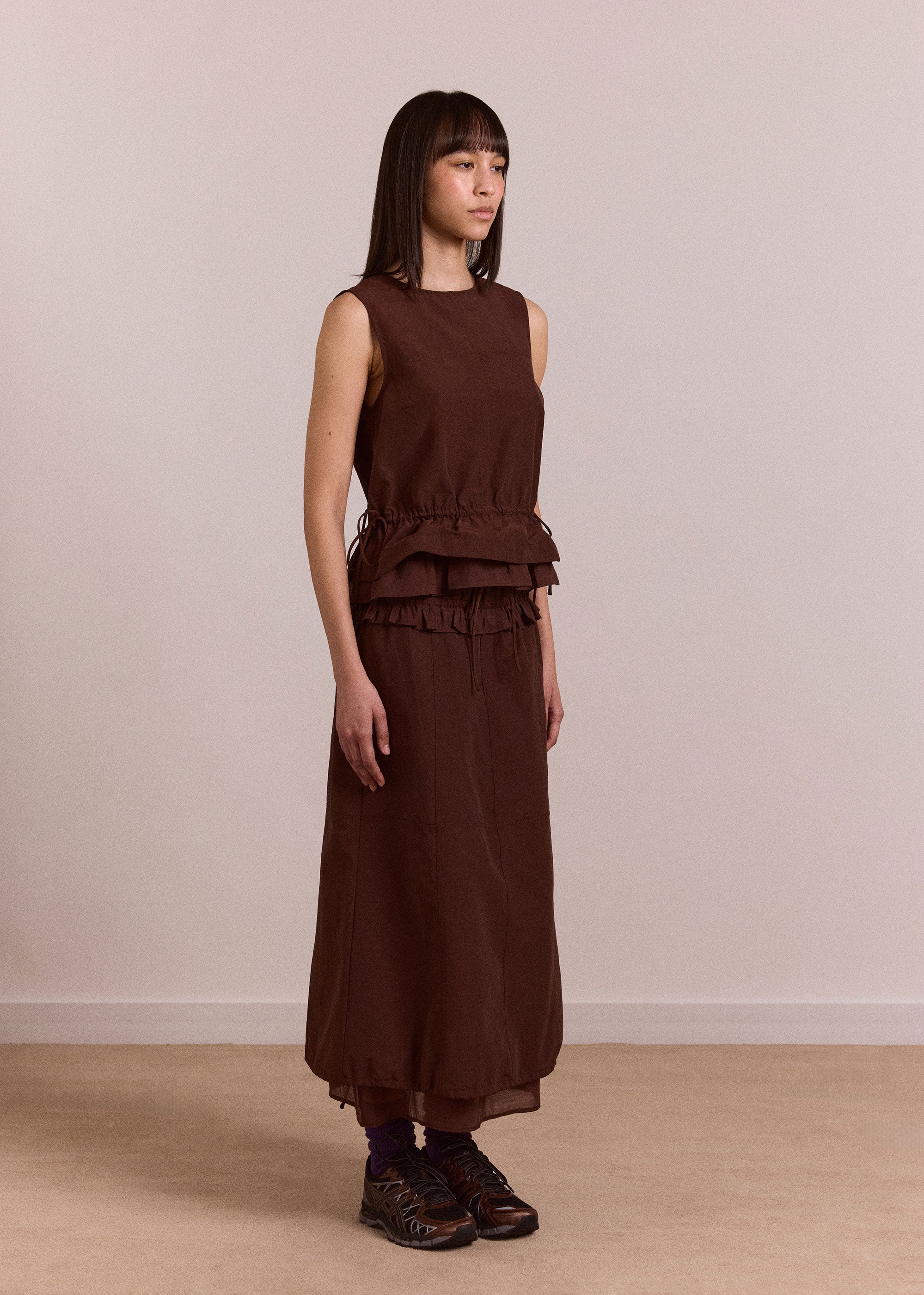 Damson Madder Amber Double Layer Midi Skirt - Choc