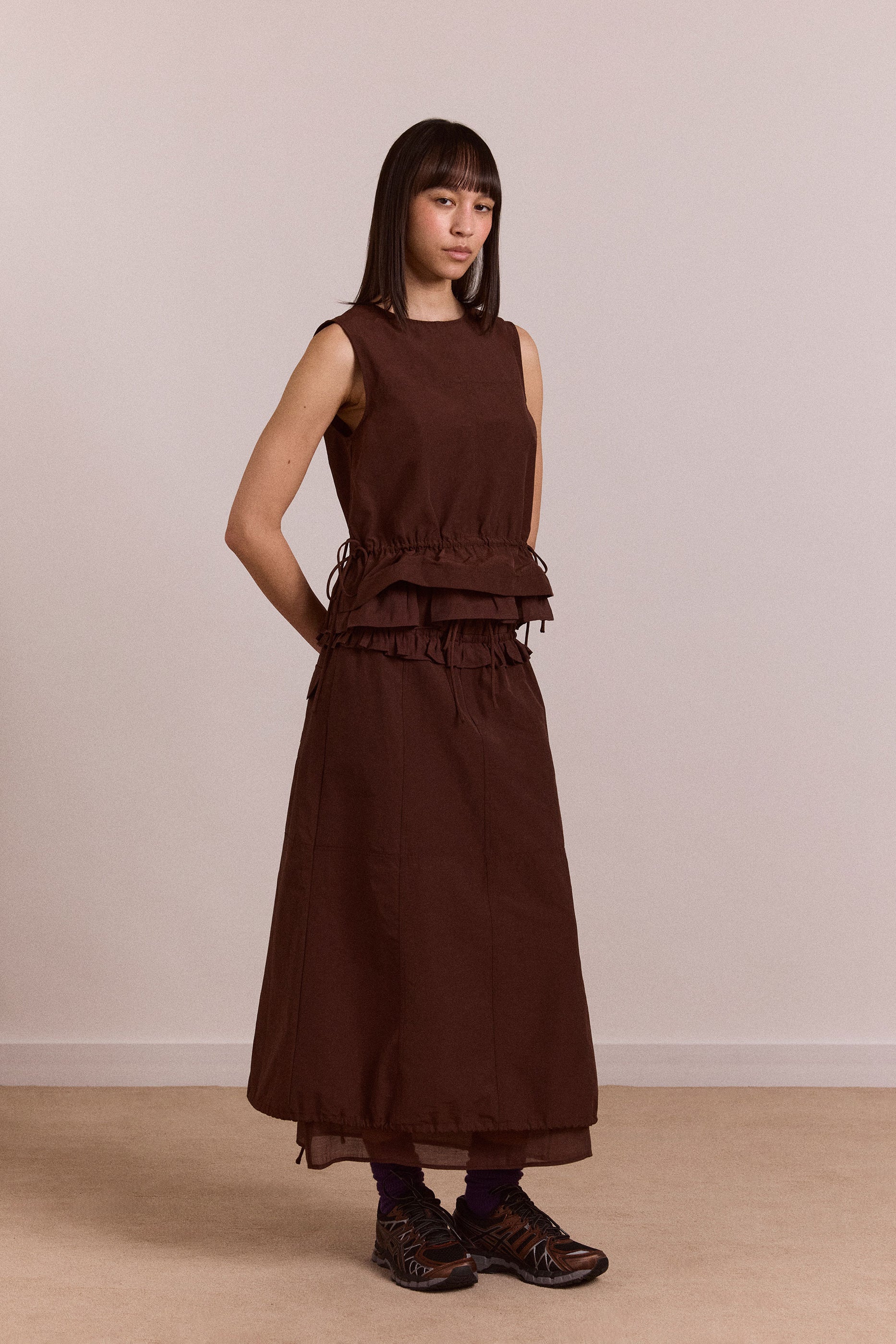 Damson Madder Amber Double Layer Midi Skirt - Choc