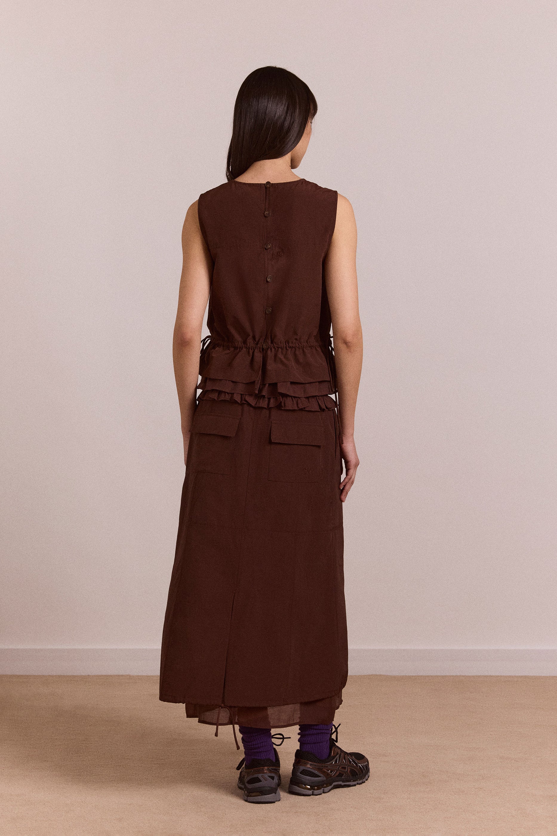 Damson Madder Amber Double Layer Midi Skirt - Choc