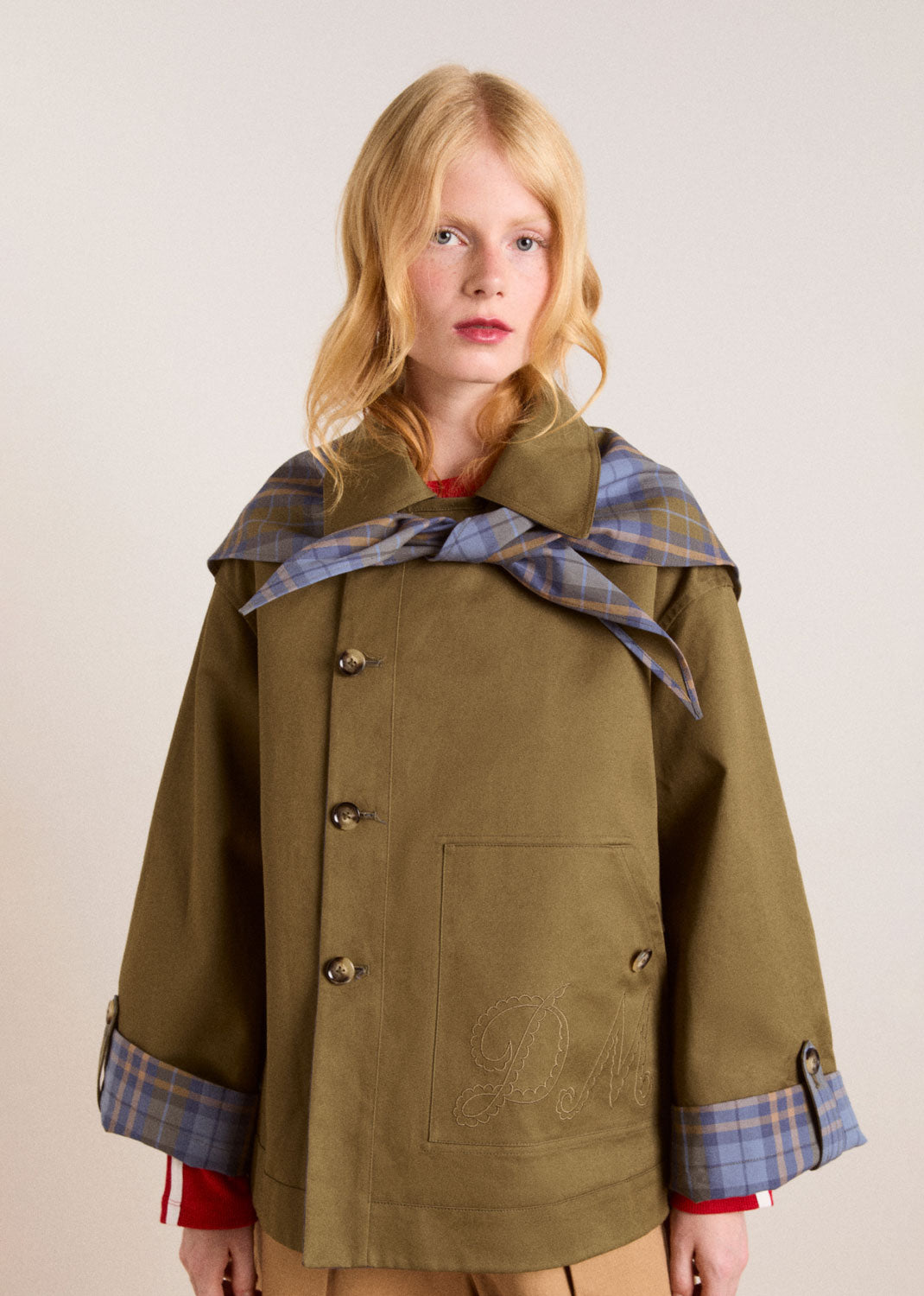Damson Madder Reversible Jerry Crop Trench Coat - Olive