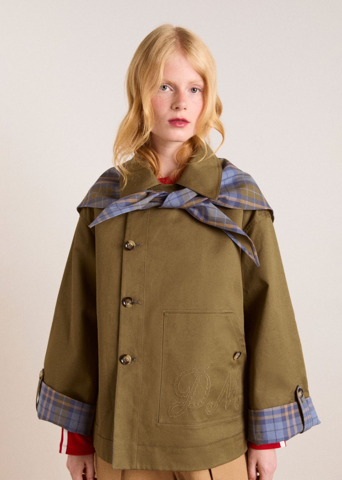 Damson Madder Reversible Jerry Crop Trench Coat - Olive