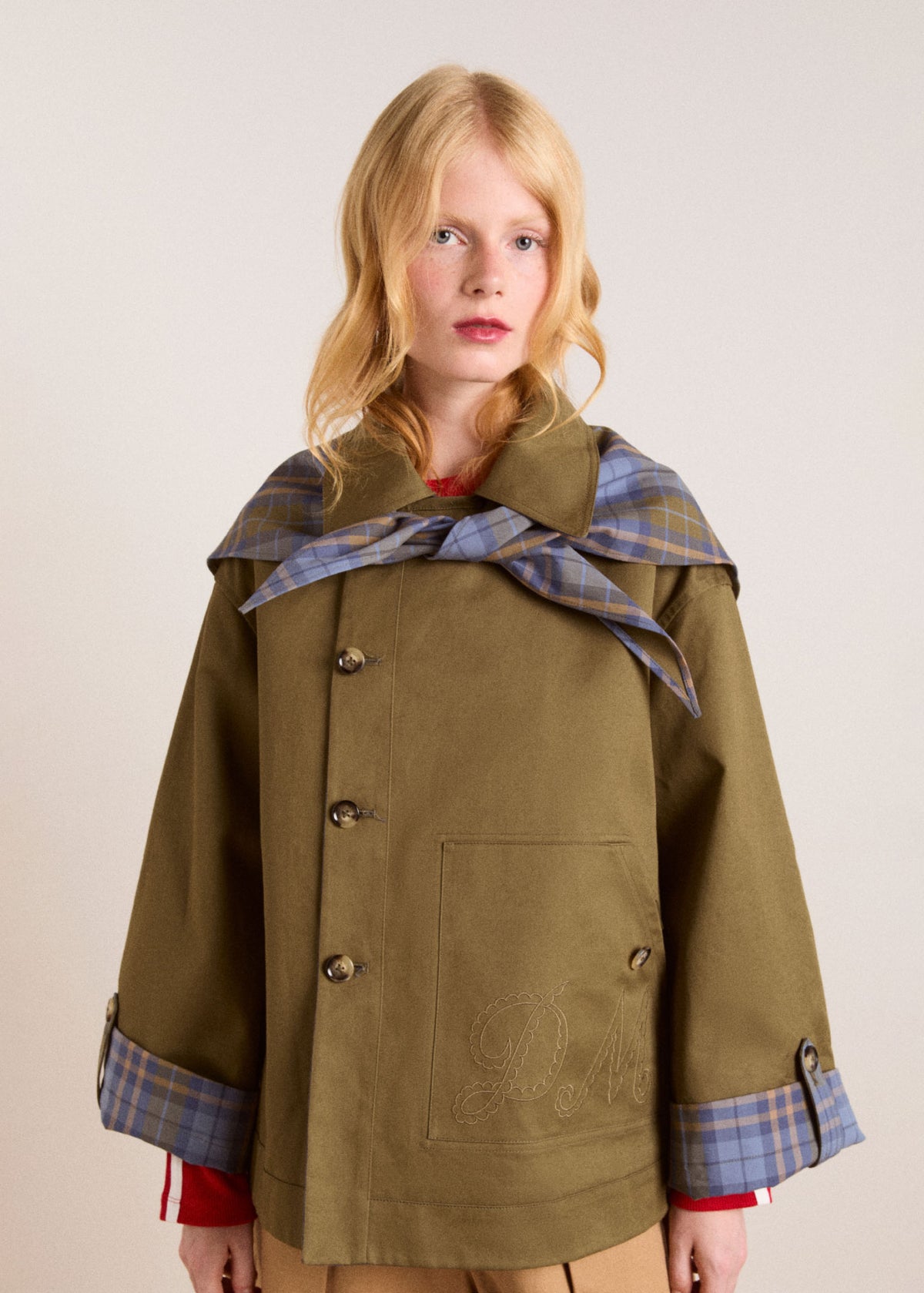Damson Madder Reversible Jerry Crop Trench Coat - Olive
