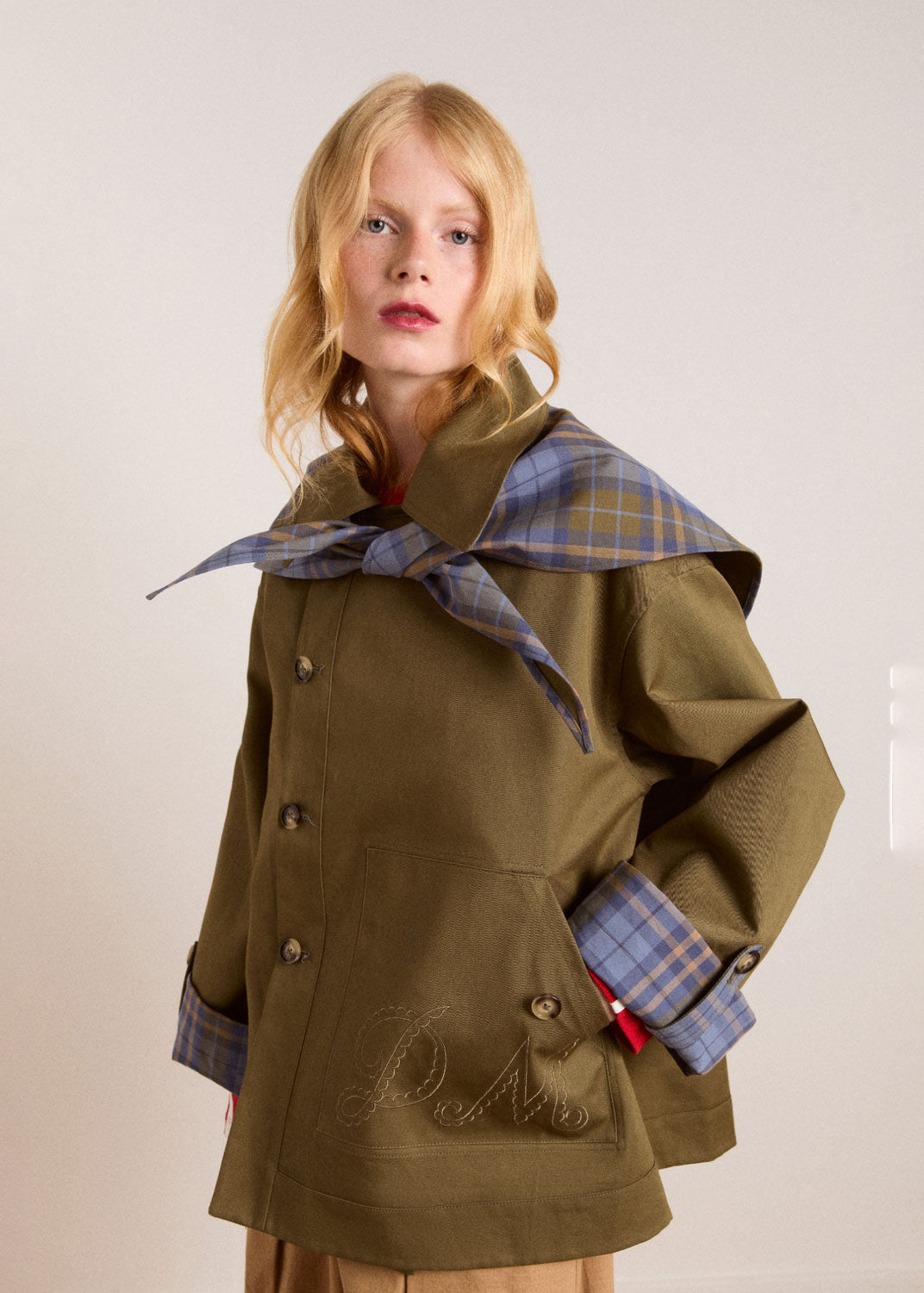 Damson Madder Reversible Jerry Crop Trench Coat - Olive