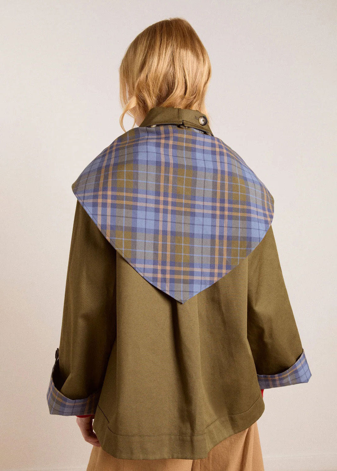 Damson Madder Reversible Jerry Crop Trench Coat - Olive