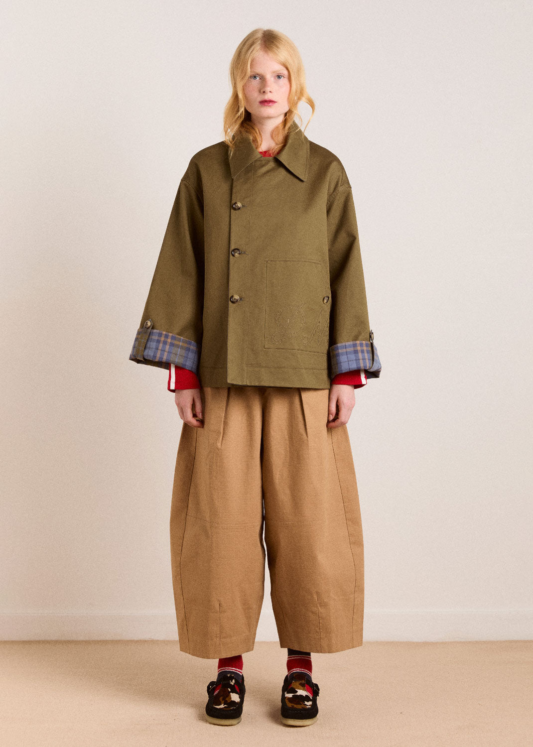 Damson Madder Reversible Jerry Crop Trench Coat - Olive