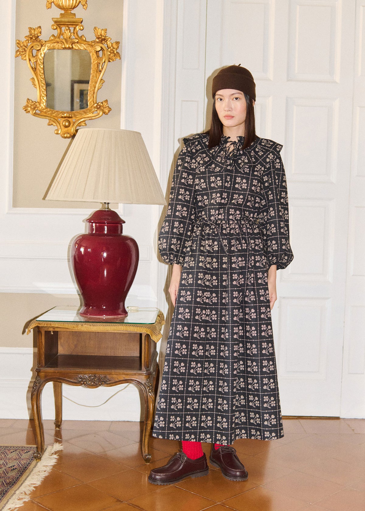 The Tiny Big Sister Dots Flowers Puff Sleeves Blouse