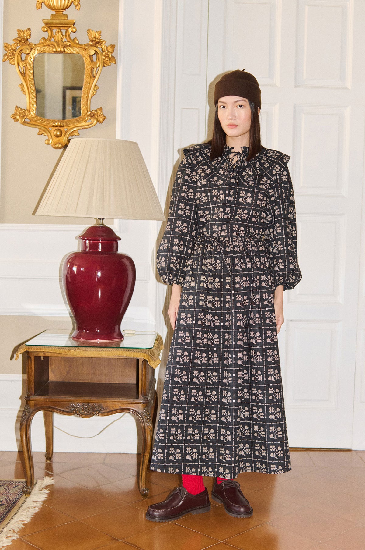 The Tiny Big Sister Dots Flowers Puff Sleeves Blouse