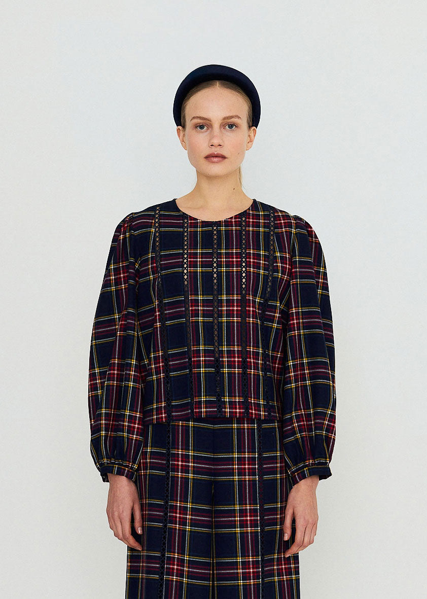 The Tiny Big Sister Check Puff Sleeves Blouse