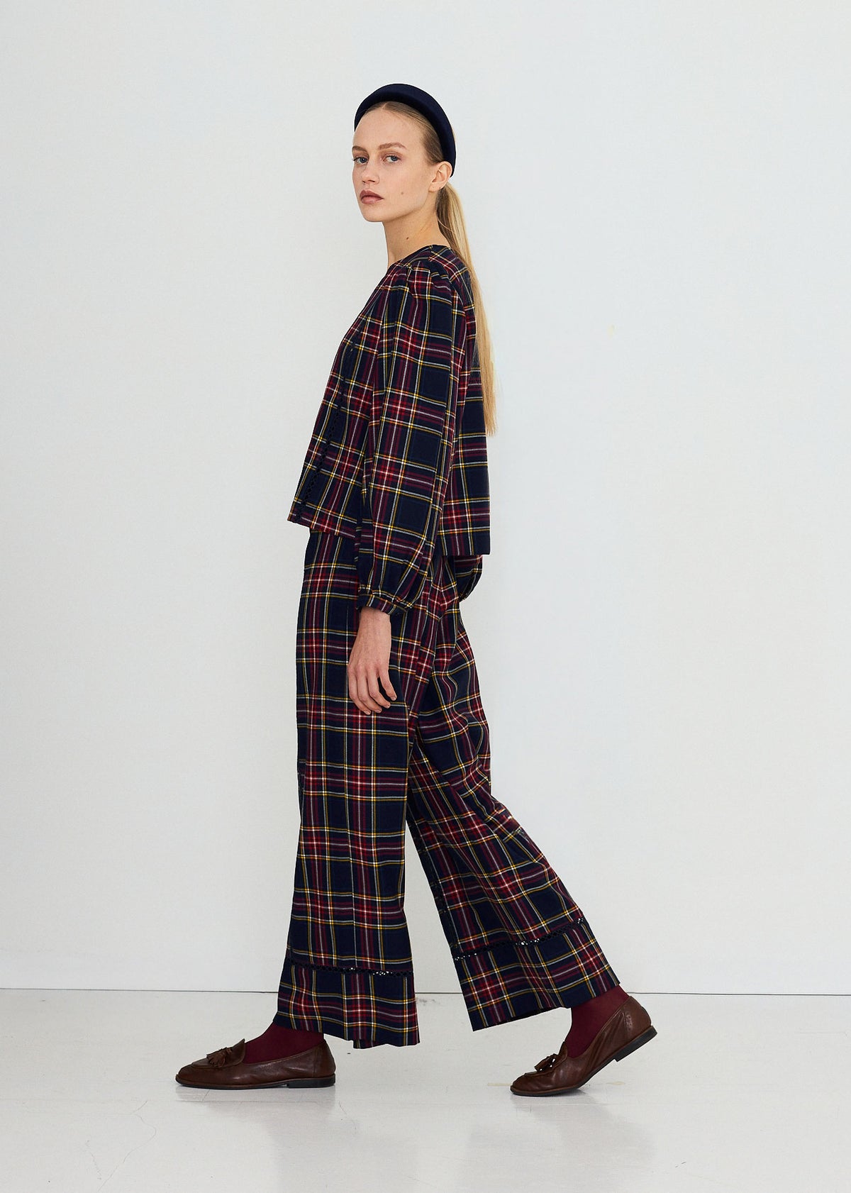 The Tiny Big Sister Check Puff Sleeves Blouse