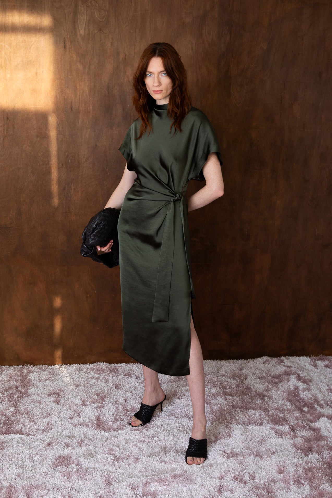 VI.VE.RE Rabia Side Tie Dress - Dark Green