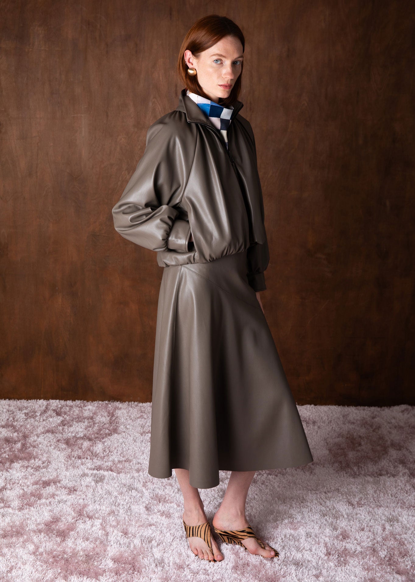 VI.VE.RE Salomi Faux Leather Bomber Jacket - Taupe