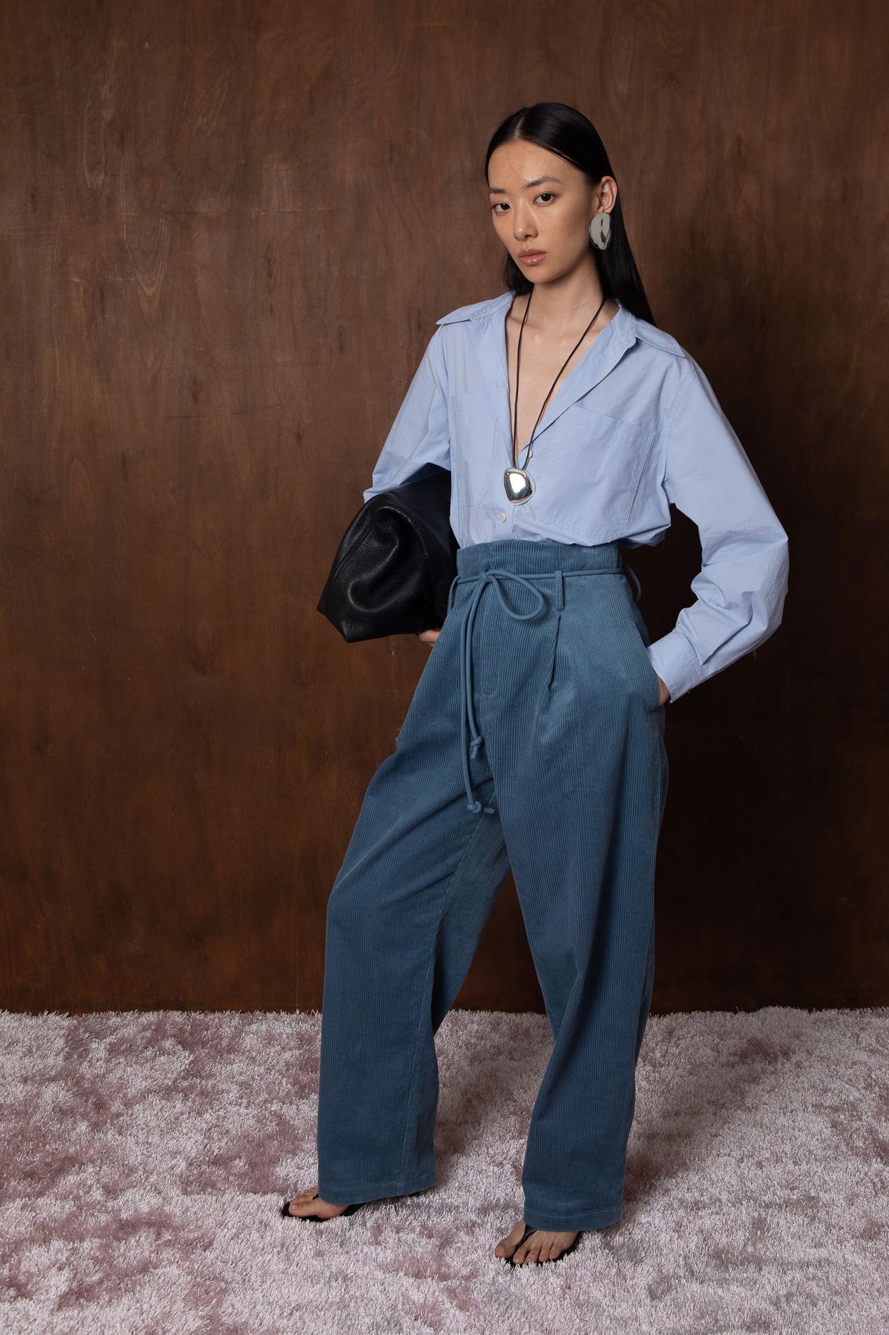 VI.VE.RE Ember Belted Poplin Shirt - Blue