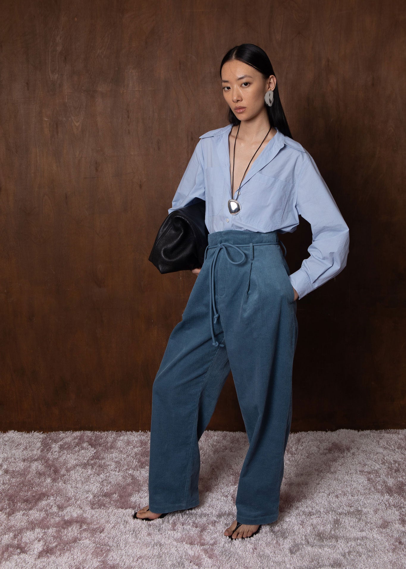 VI.VE.RE Ember Belted Poplin Shirt - Blue