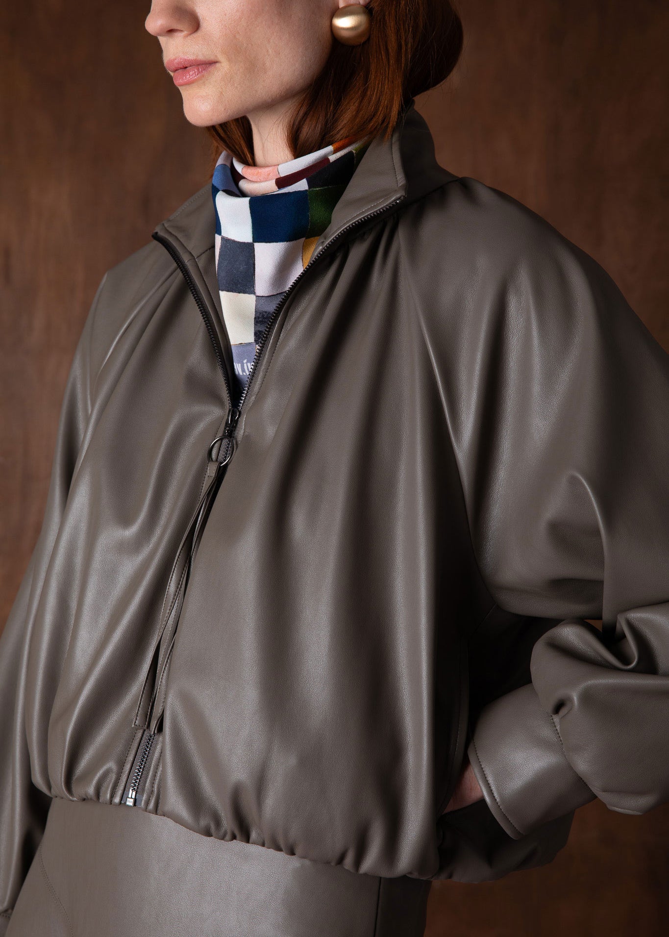 VI.VE.RE Salomi Faux Leather Bomber Jacket - Taupe
