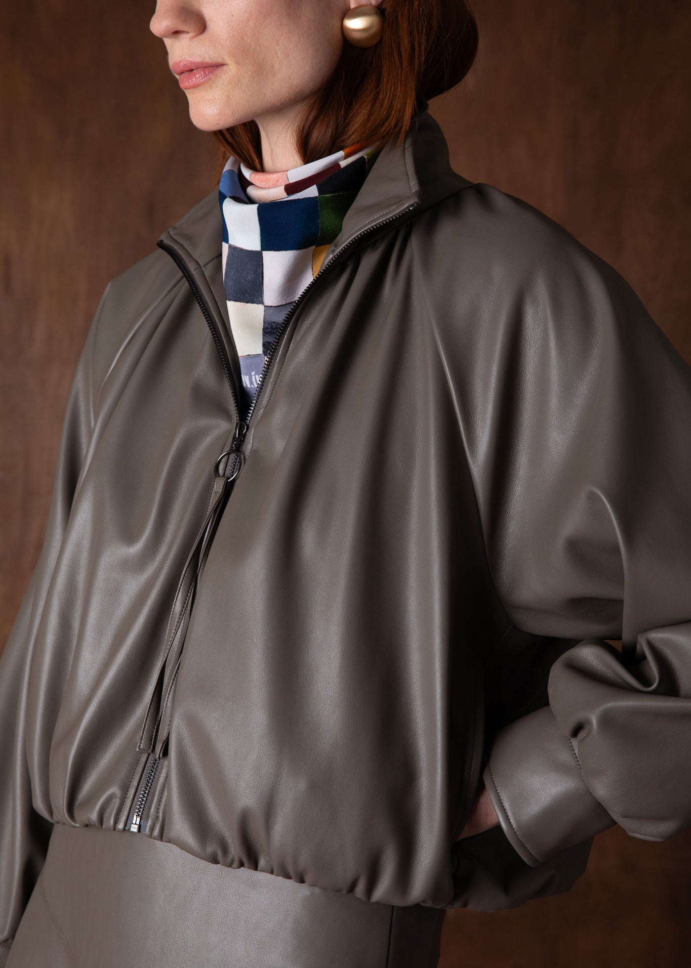 VI.VE.RE Salomi Faux Leather Bomber Jacket - Taupe