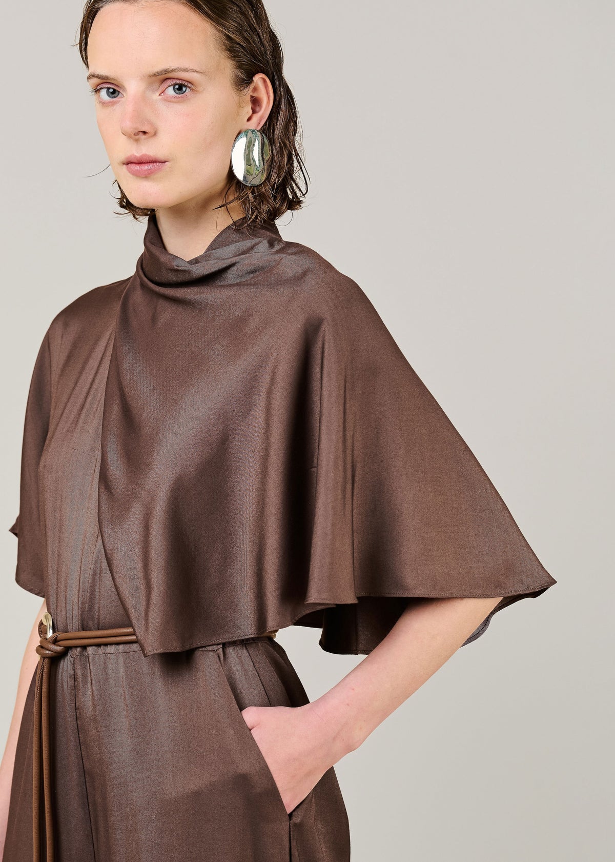 VI.VE.RE Reinah Cape Sleeve Silk Blend Jumpsuit