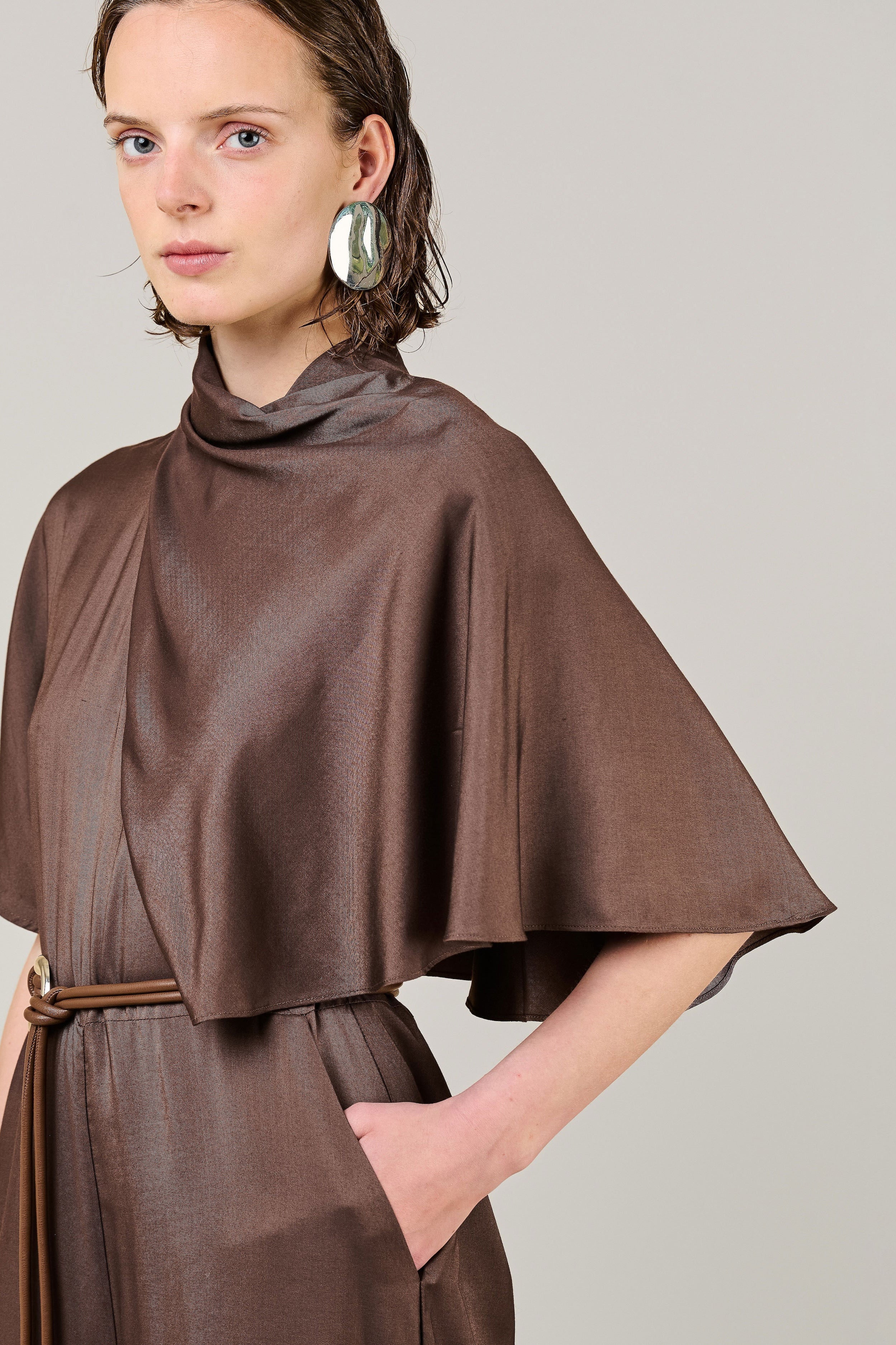 VI.VE.RE Reinah Cape Sleeve Silk Blend Jumpsuit