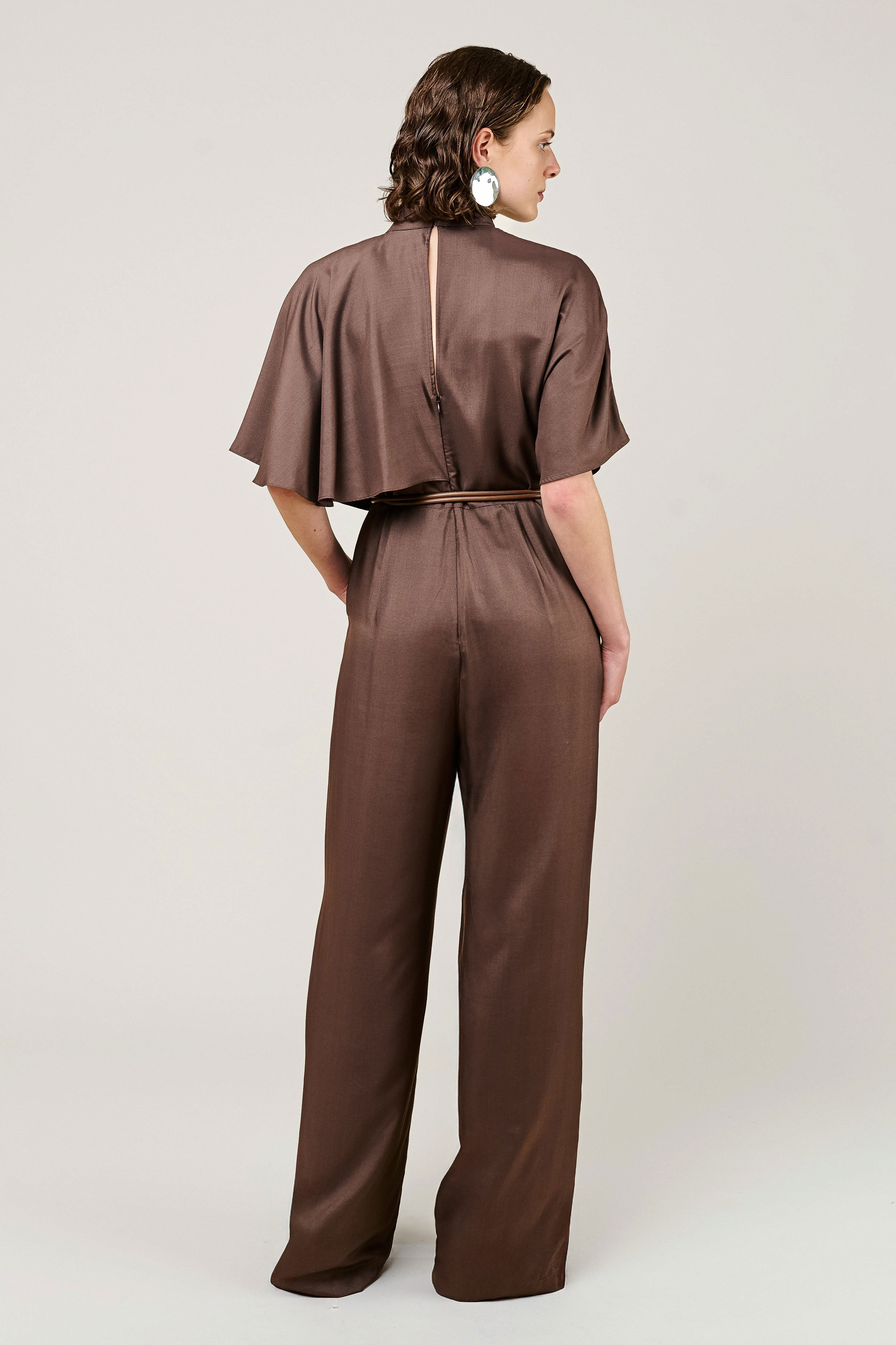 VI.VE.RE Reinah Cape Sleeve Silk Blend Jumpsuit