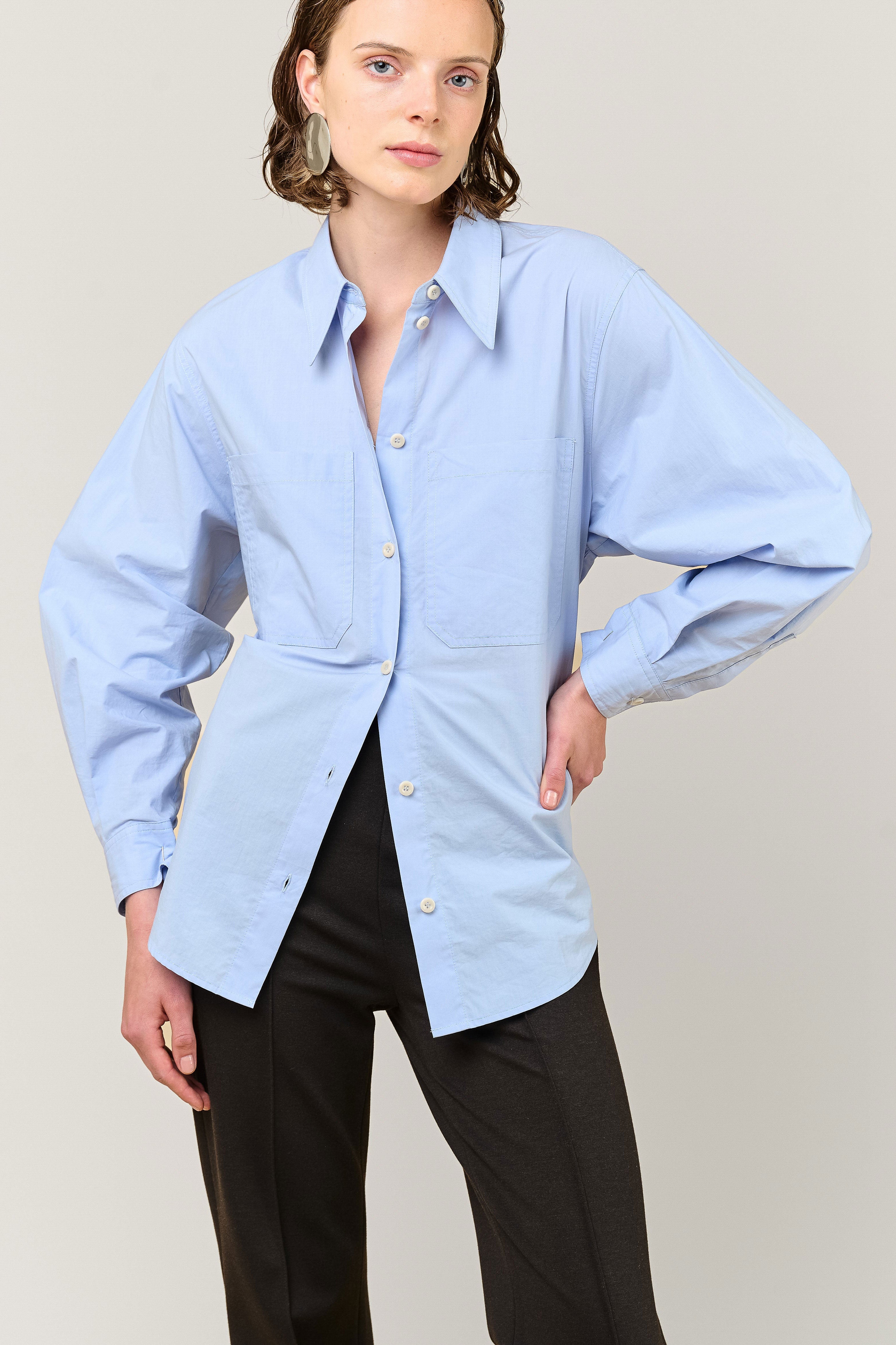 VI.VE.RE Ember Belted Poplin Shirt - Blue