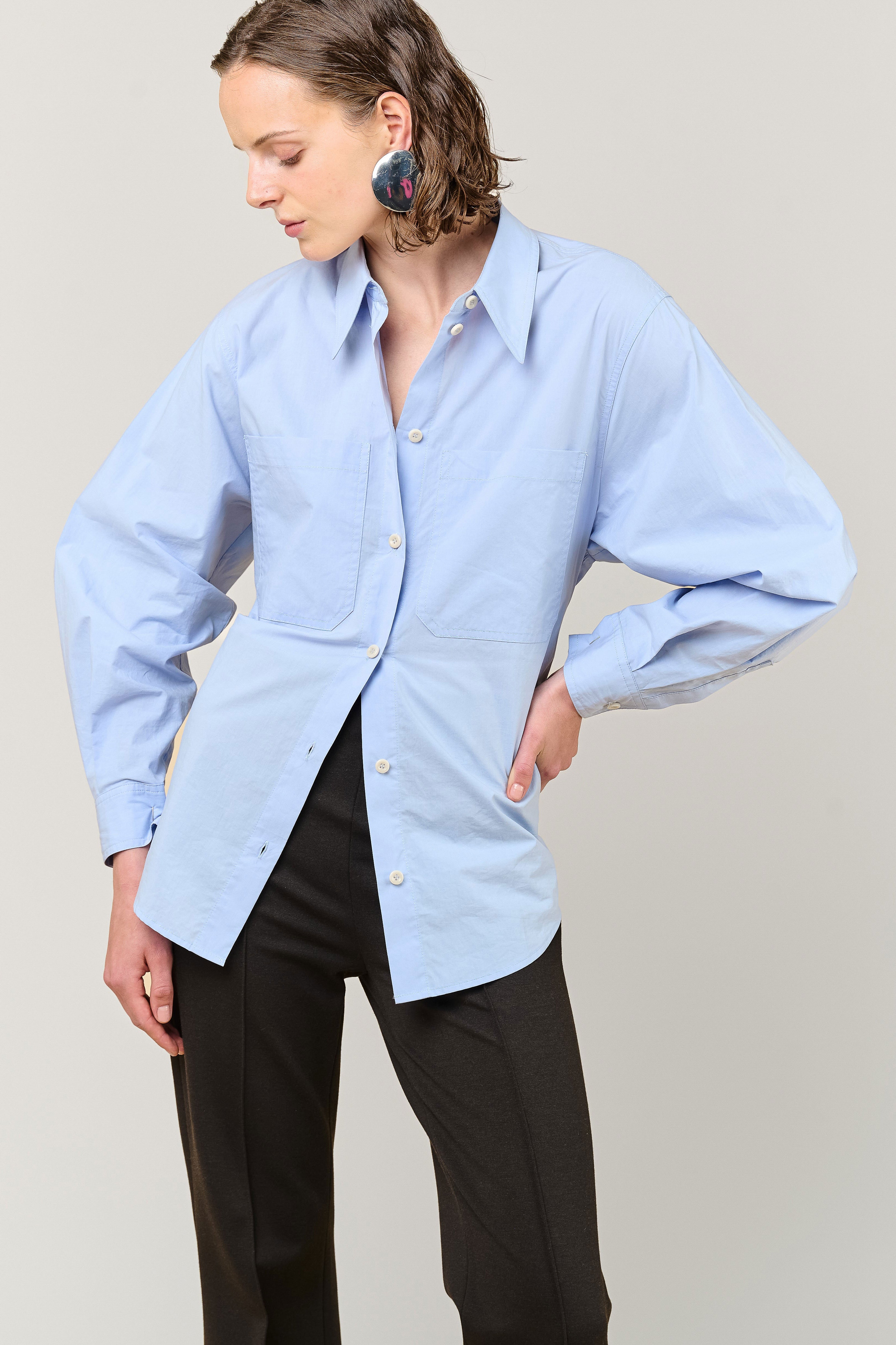 VI.VE.RE Ember Belted Poplin Shirt - Blue