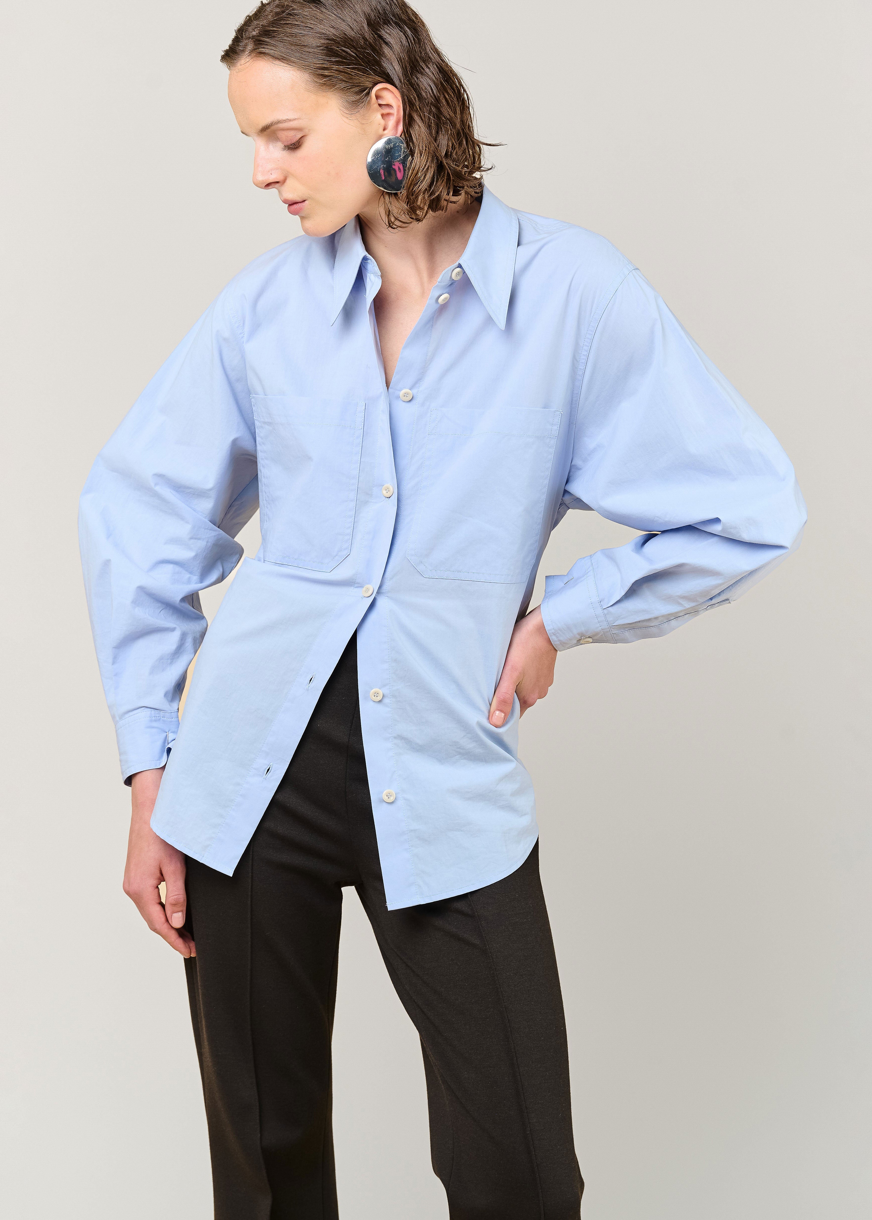 VI.VE.RE Ember Belted Poplin Shirt - Blue
