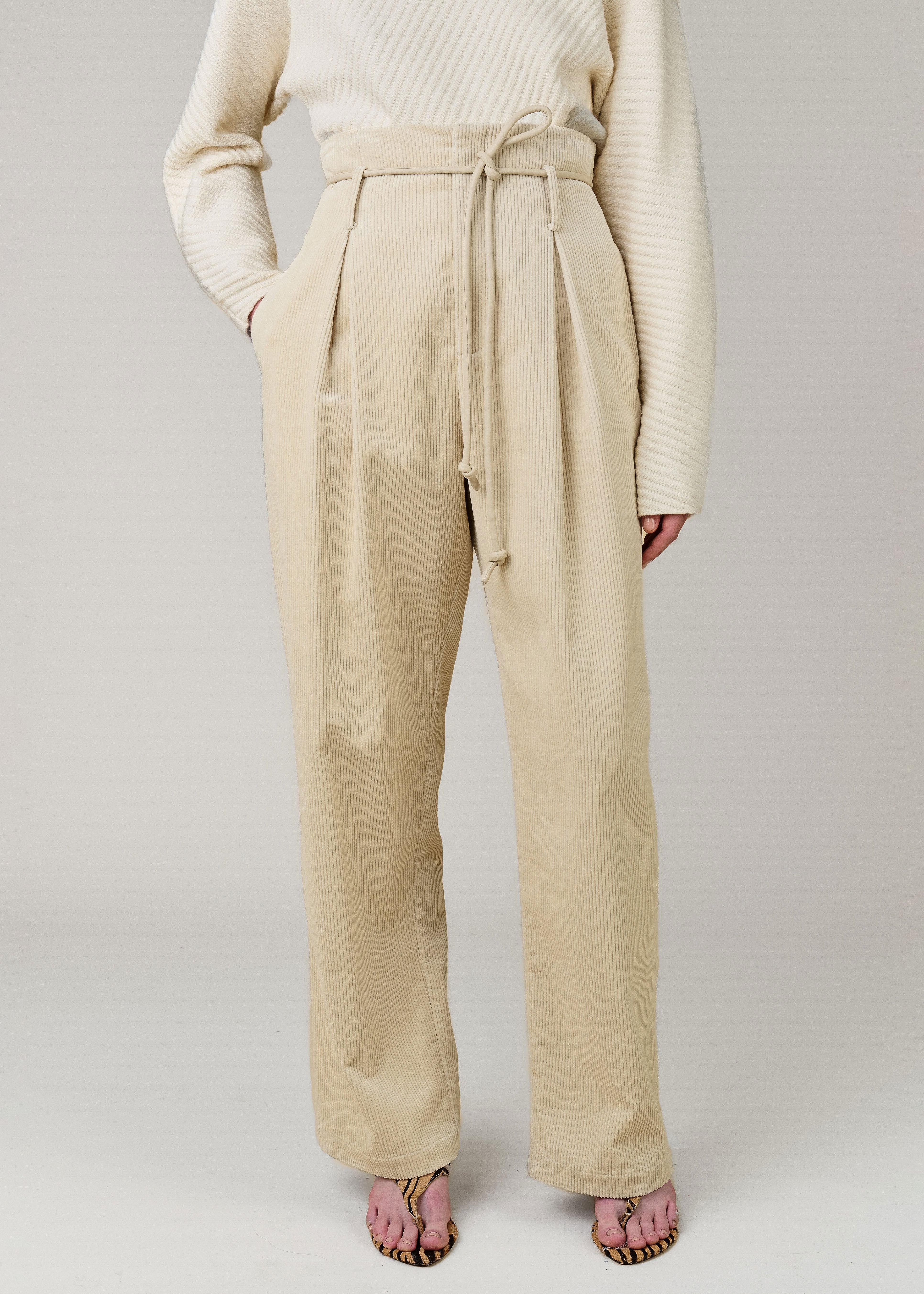 VI.VE.RE Raven Cord High Waist Trousers - Ecru