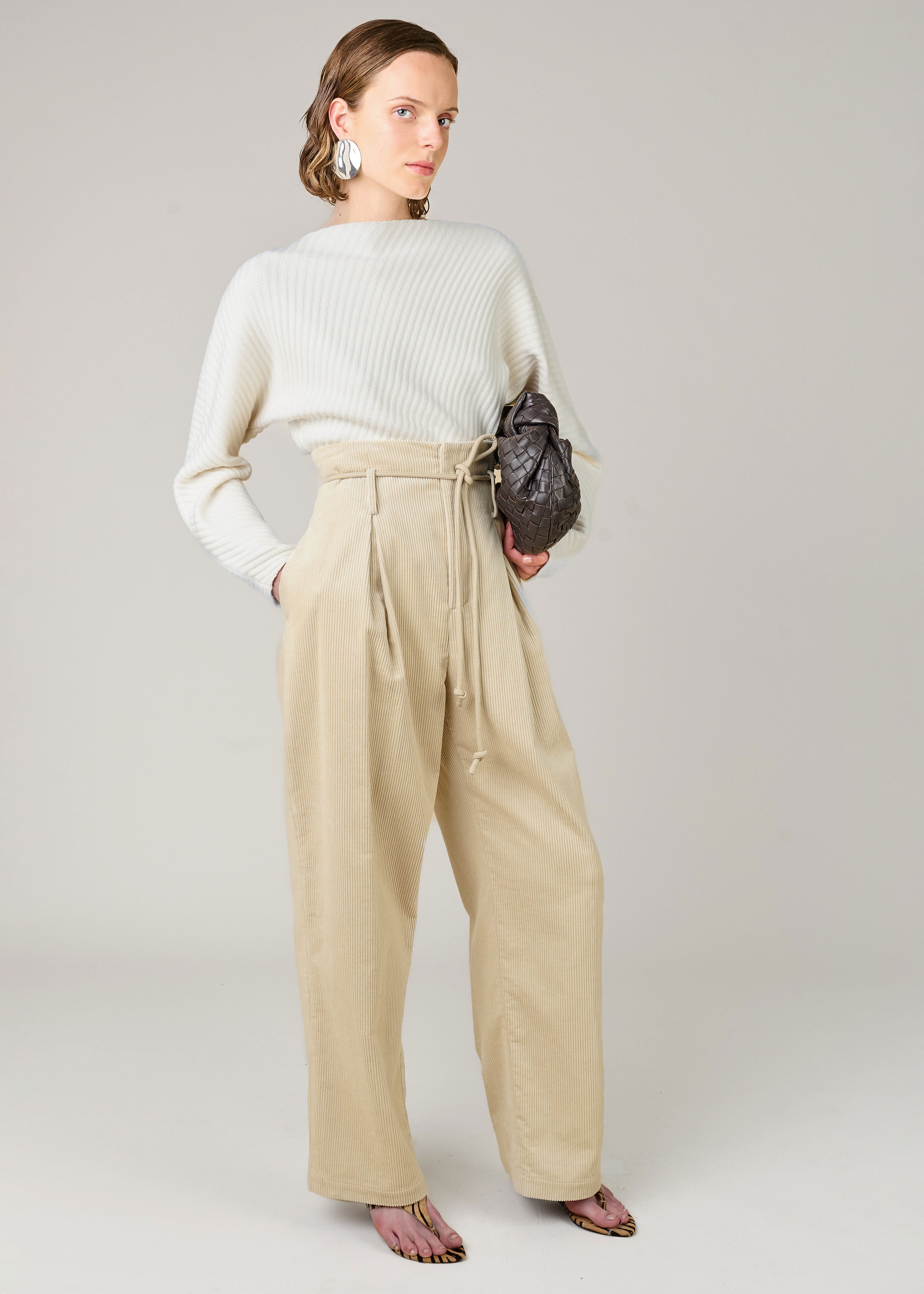 VI.VE.RE Raven Cord High Waist Trousers - Ecru