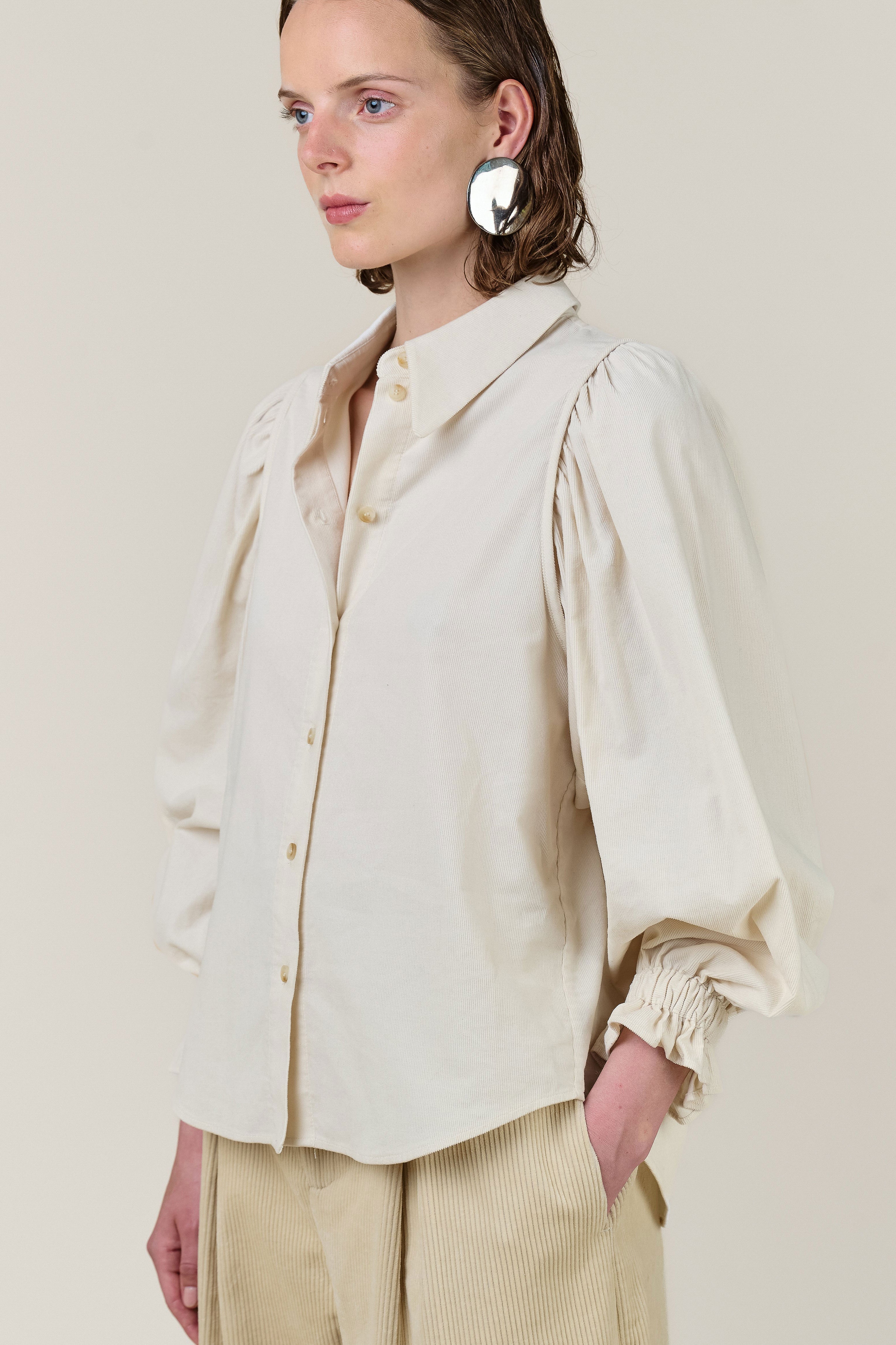 VI.VE.RE Josie Full Sleeve Needlecord Shirt - Ecru