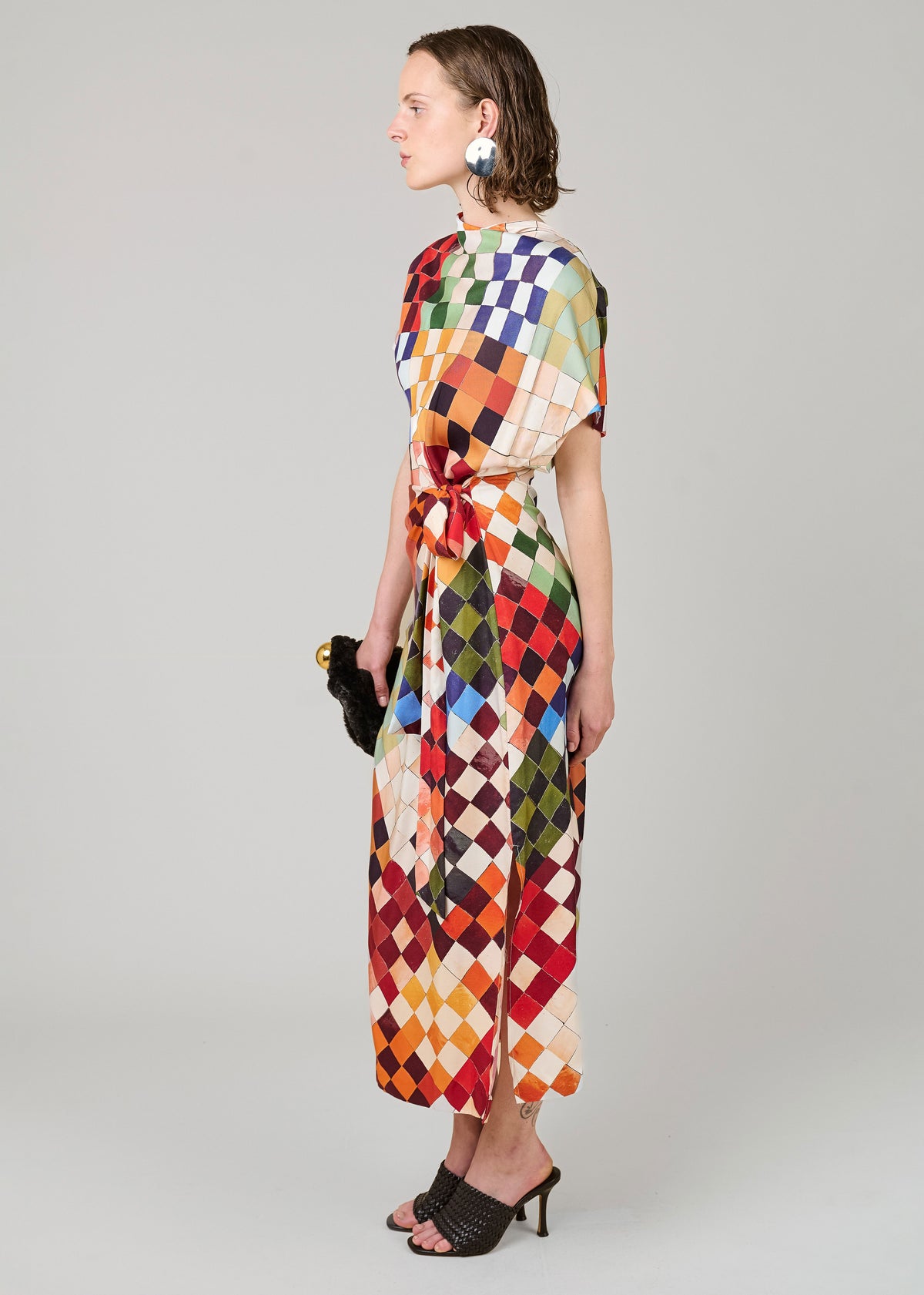 VI.VE.RE Rabia Mosaic Print Silk Tie Dress