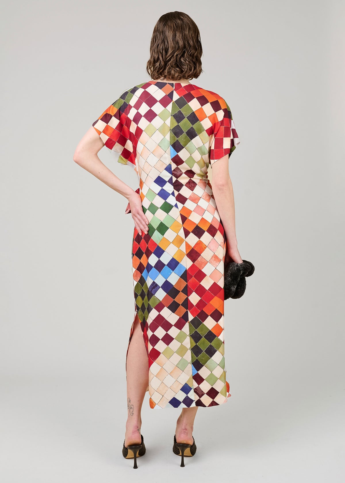 VI.VE.RE Rabia Mosaic Print Silk Tie Dress