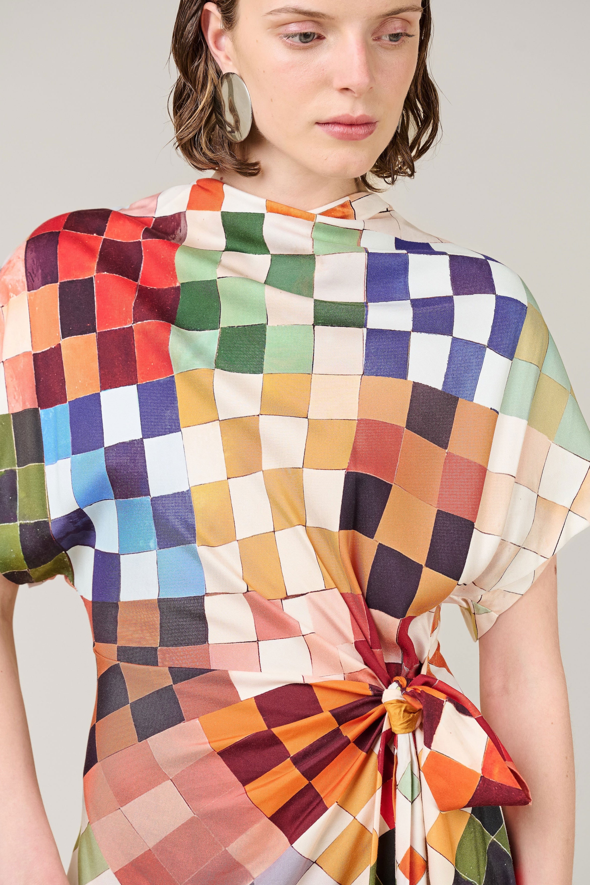 VI.VE.RE Rabia Mosaic Print Silk Tie Dress