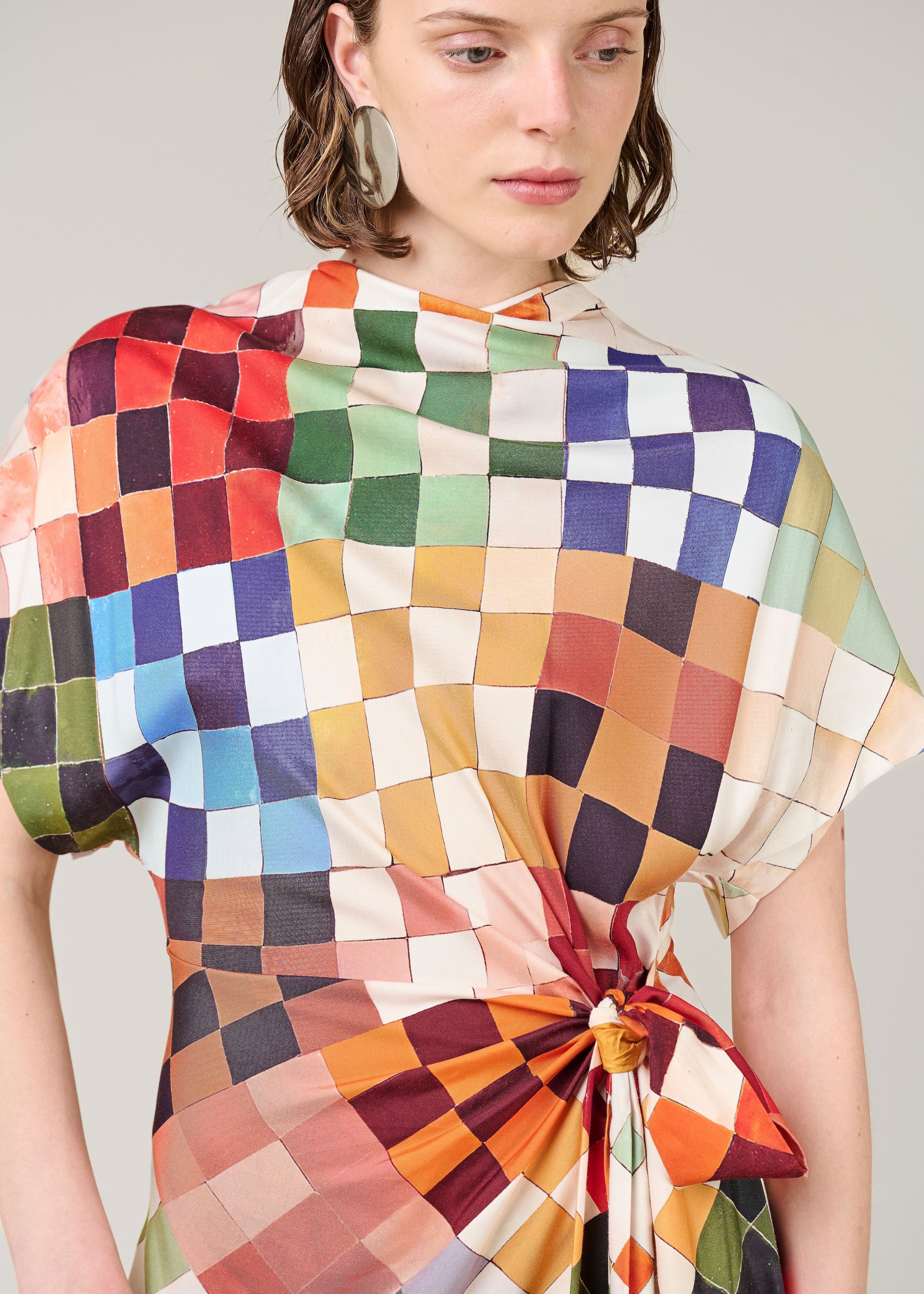 VI.VE.RE Rabia Mosaic Print Silk Tie Dress