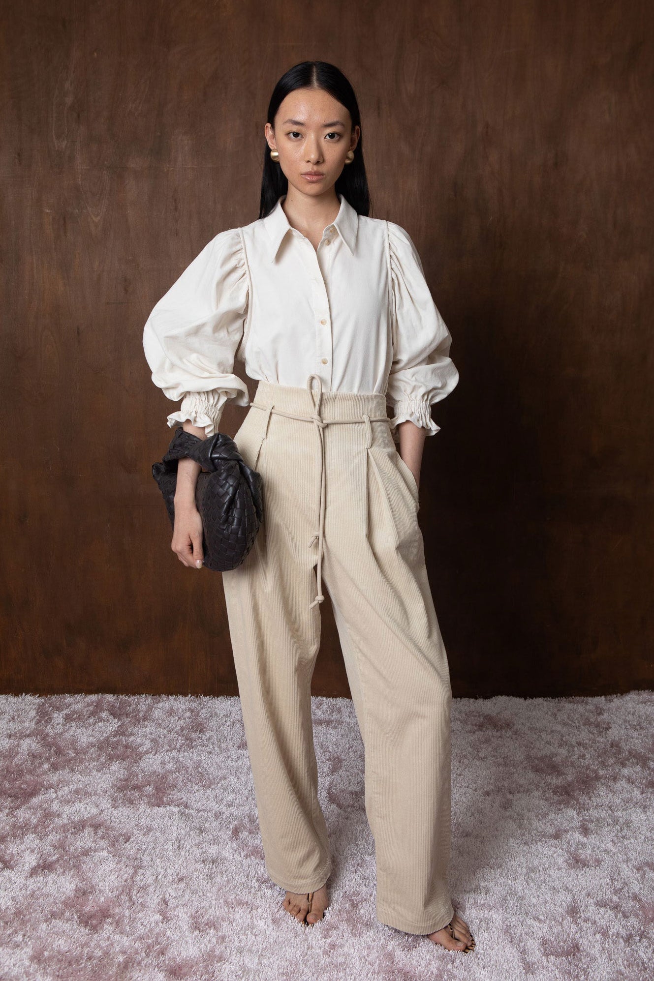 VI.VE.RE Raven Cord High Waist Trousers - Ecru