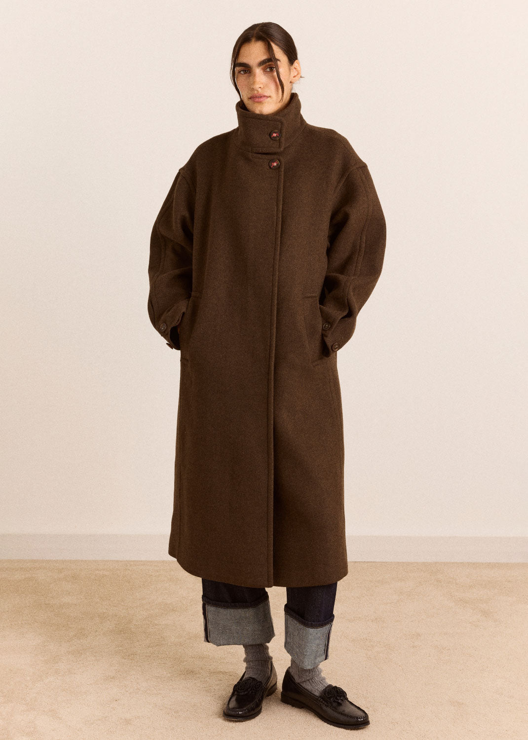 Damson Madder Agnes Wool Blend Coat - Chocolate