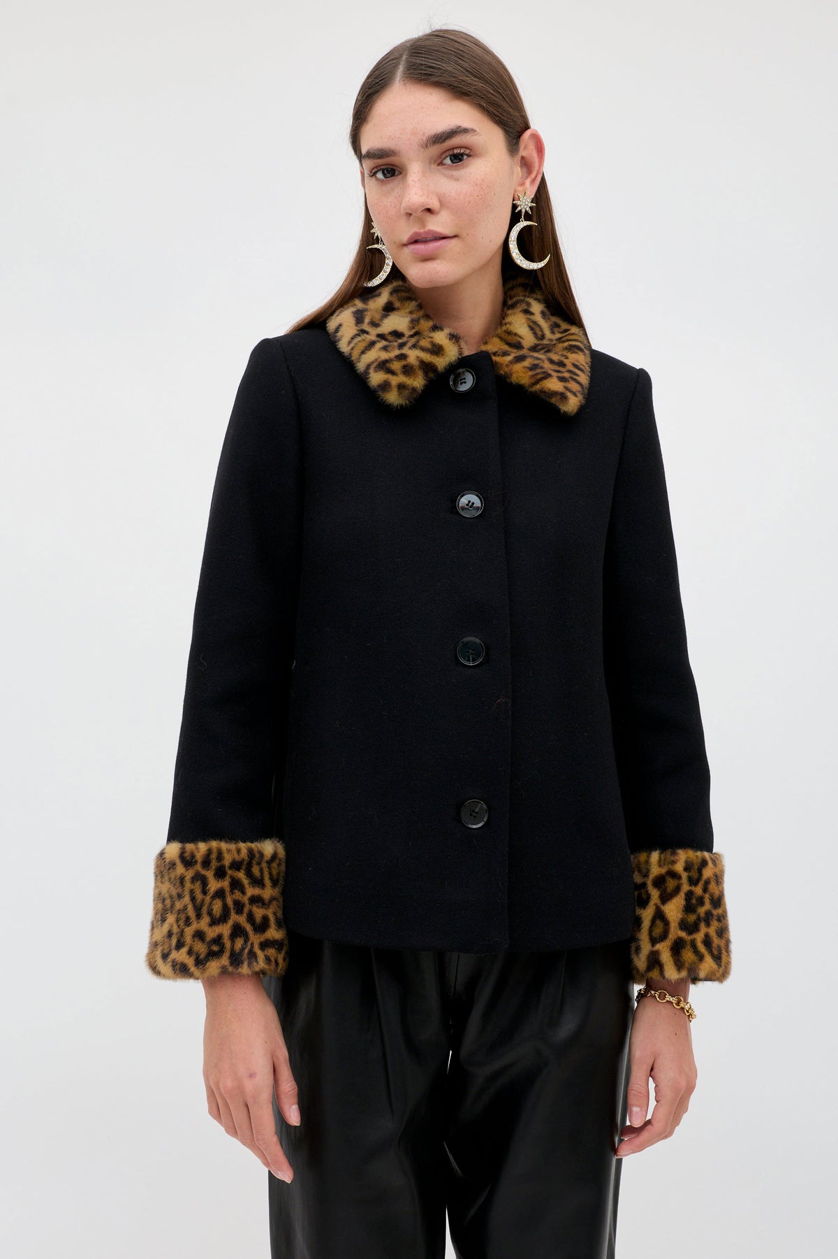 Rixo Aldith Wool Jacket - Marla Leopard Black