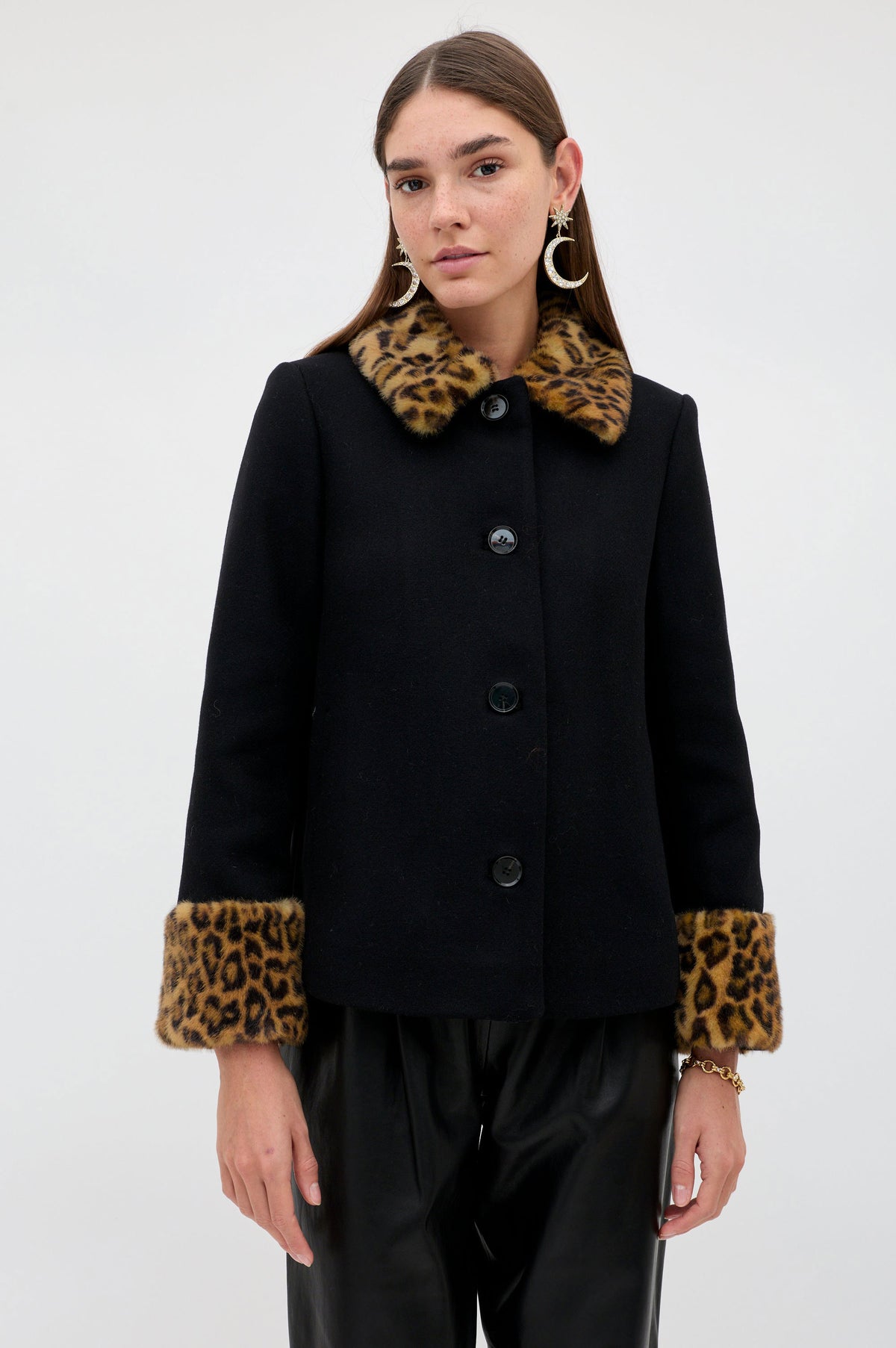 Rixo Aldith Wool Jacket - Marla Leopard Black