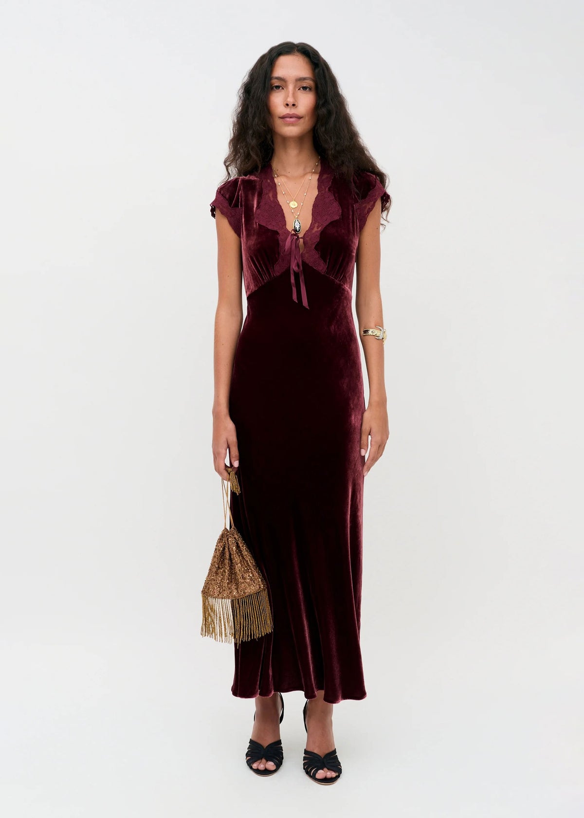Rixo Amari Silk Velvet Dress - Bordeaux