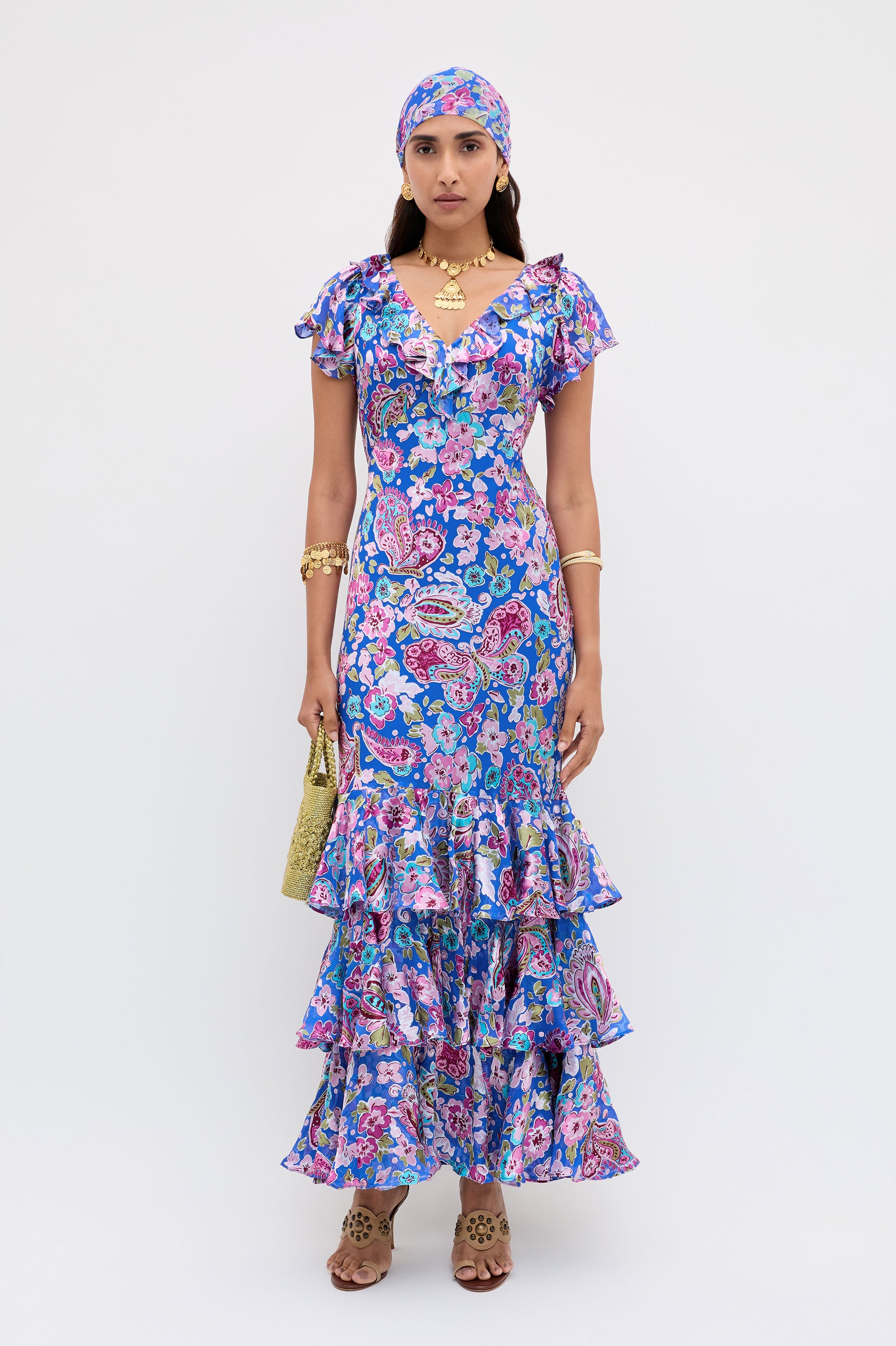 Rixo Amelle Dress - Cara Floral Devore Blue