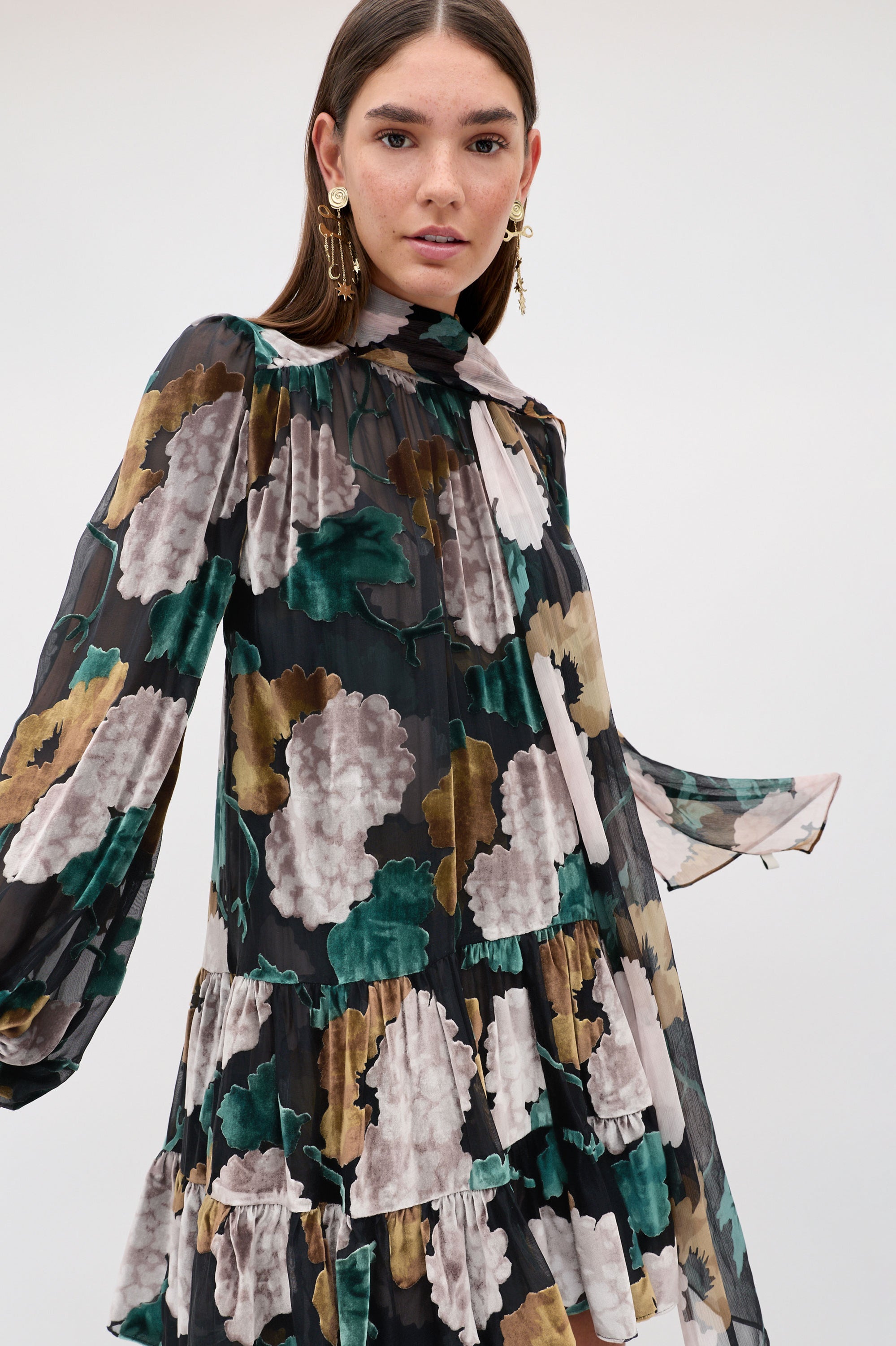 Rixo Anaya Dress - Hydrangea Floral Charcoal
