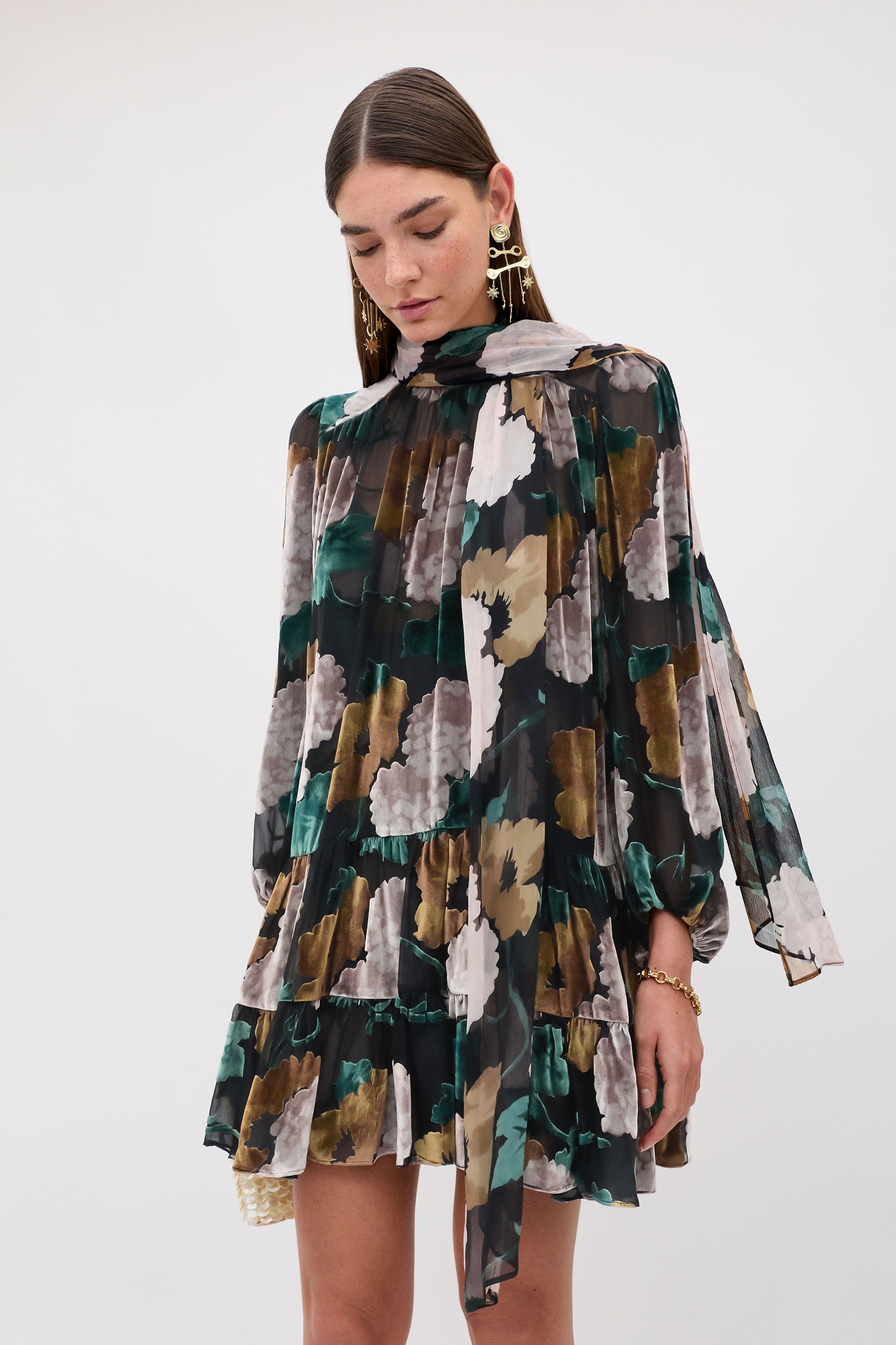 Rixo Anaya Dress - Hydrangea Floral Charcoal