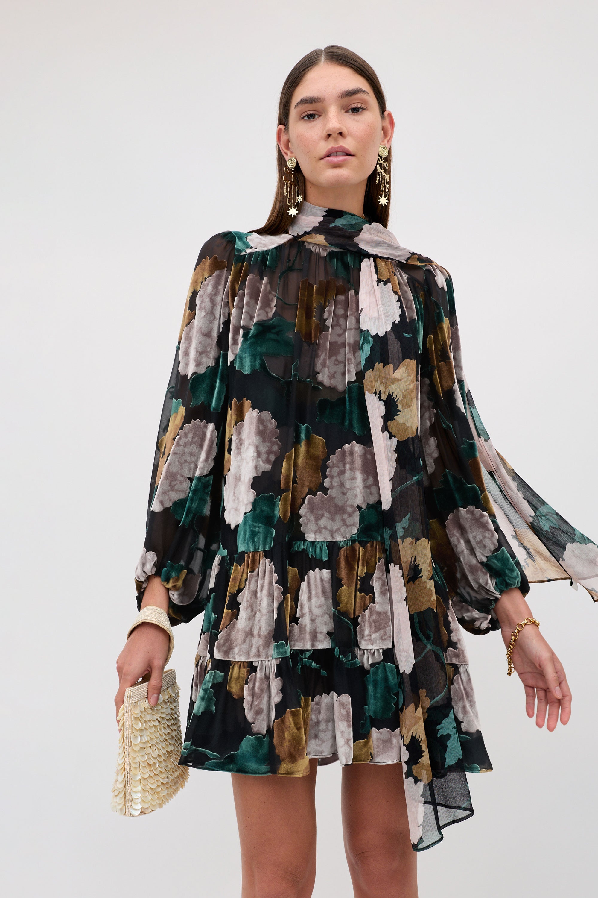 Rixo Anaya Dress - Hydrangea Floral Charcoal