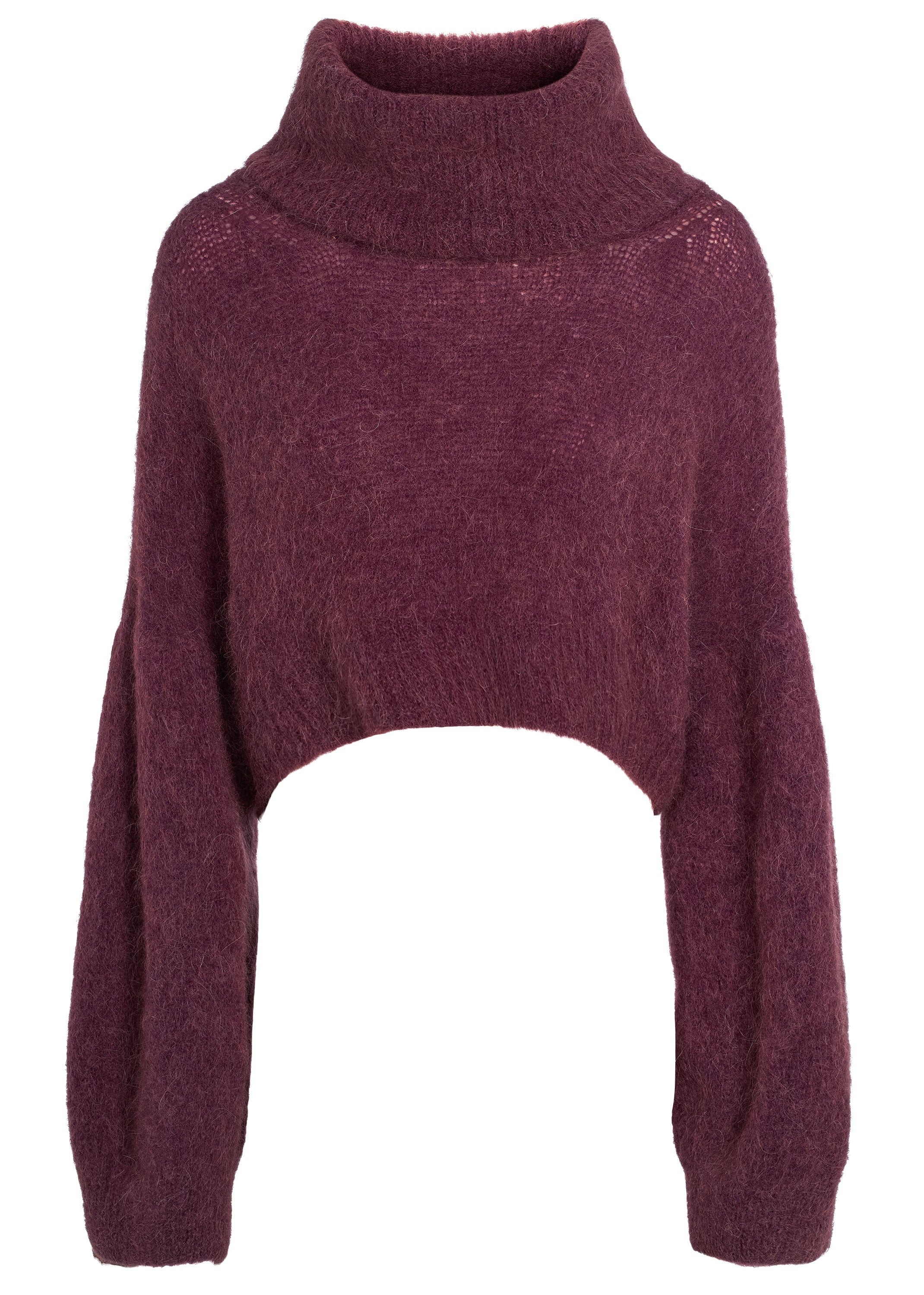 American Dreams Andrea Rollneck Cropped Alpaca Pullover - Bordeaux