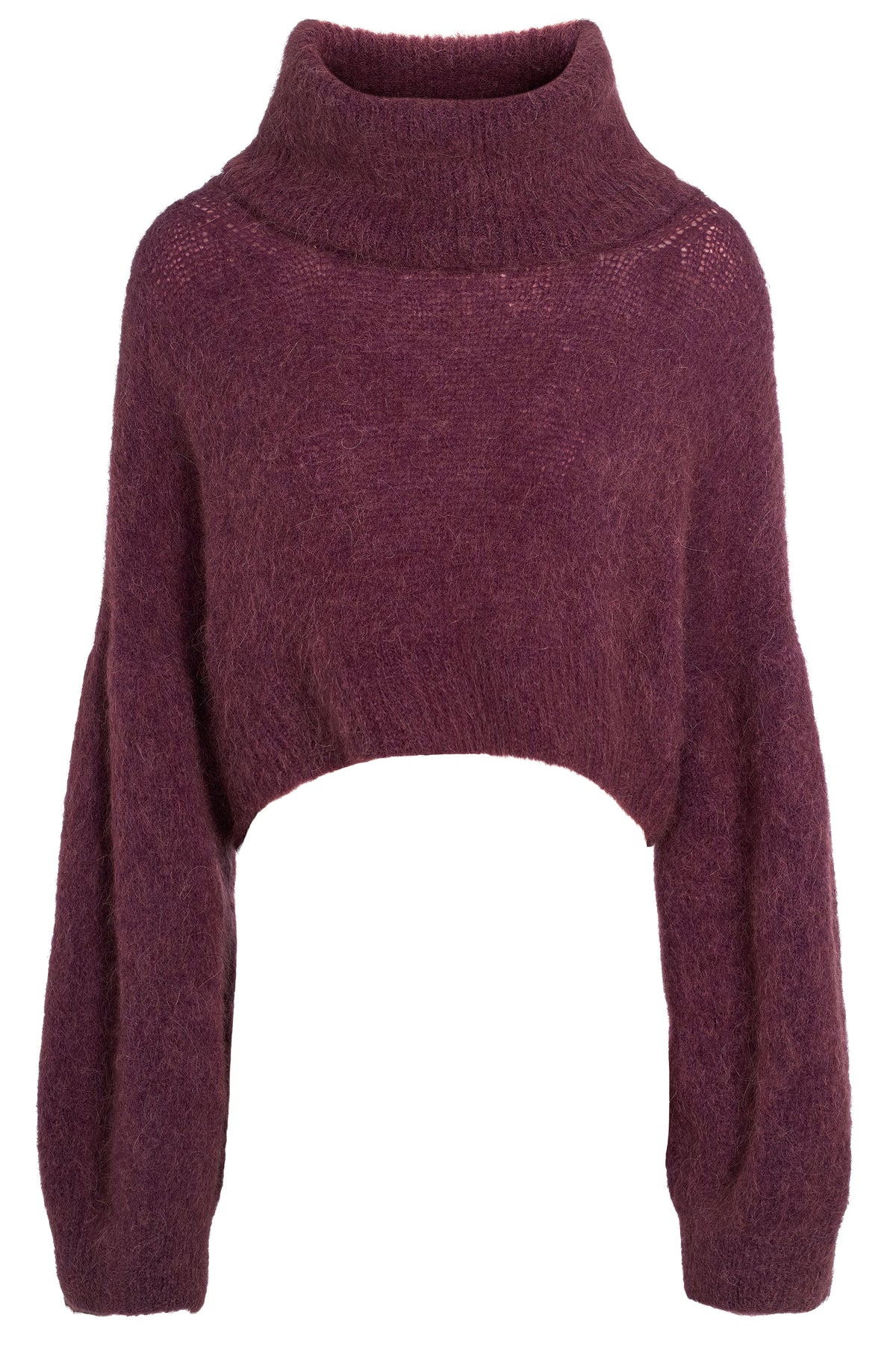 American Dreams Andrea Rollneck Cropped Alpaca Pullover - Bordeaux