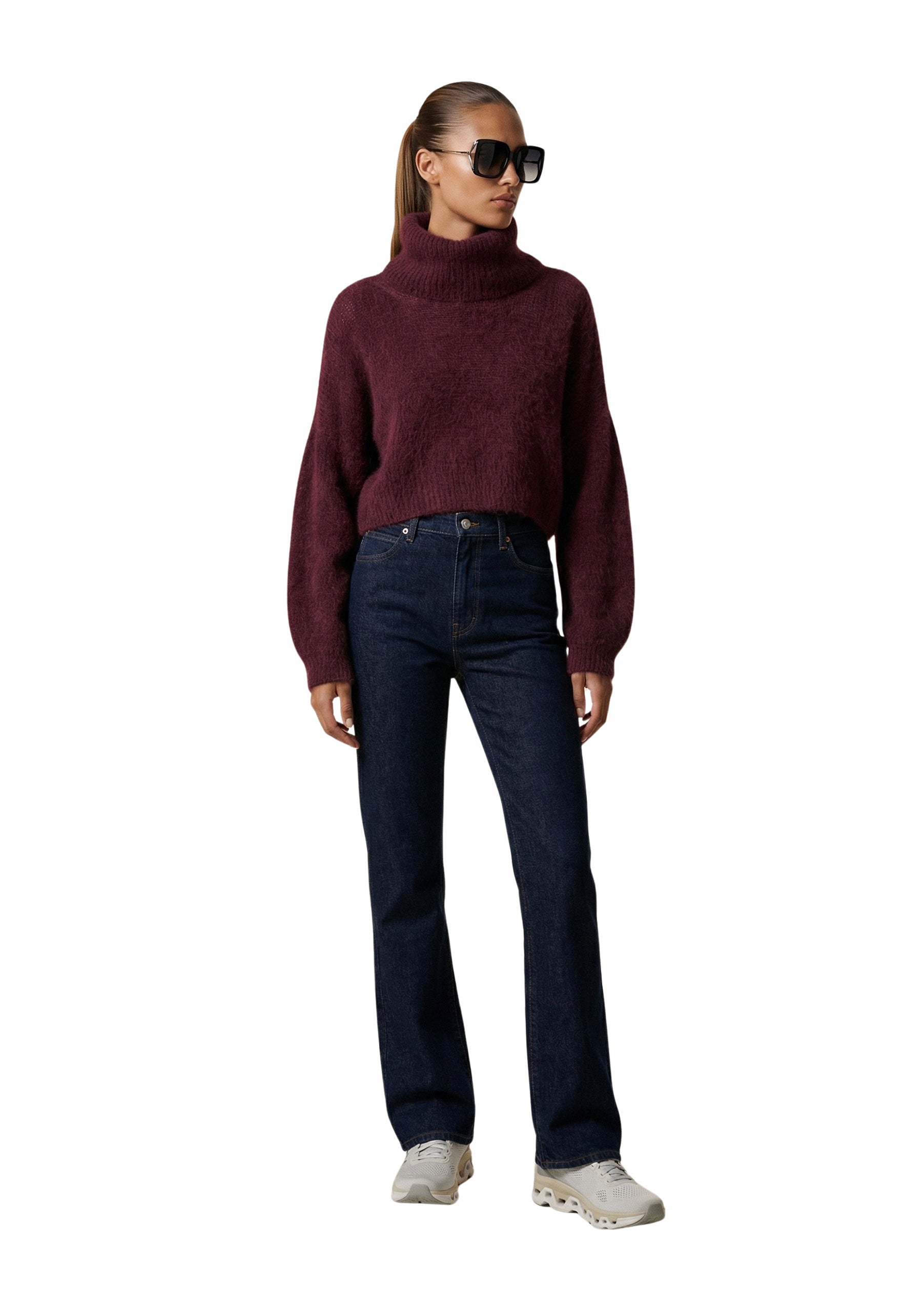 American Dreams Andrea Rollneck Cropped Alpaca Pullover - Bordeaux