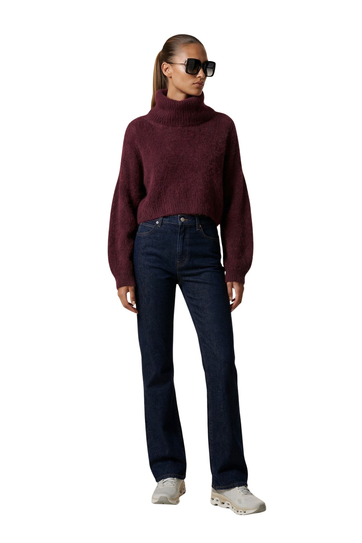 American Dreams Andrea Rollneck Cropped Alpaca Pullover - Bordeaux