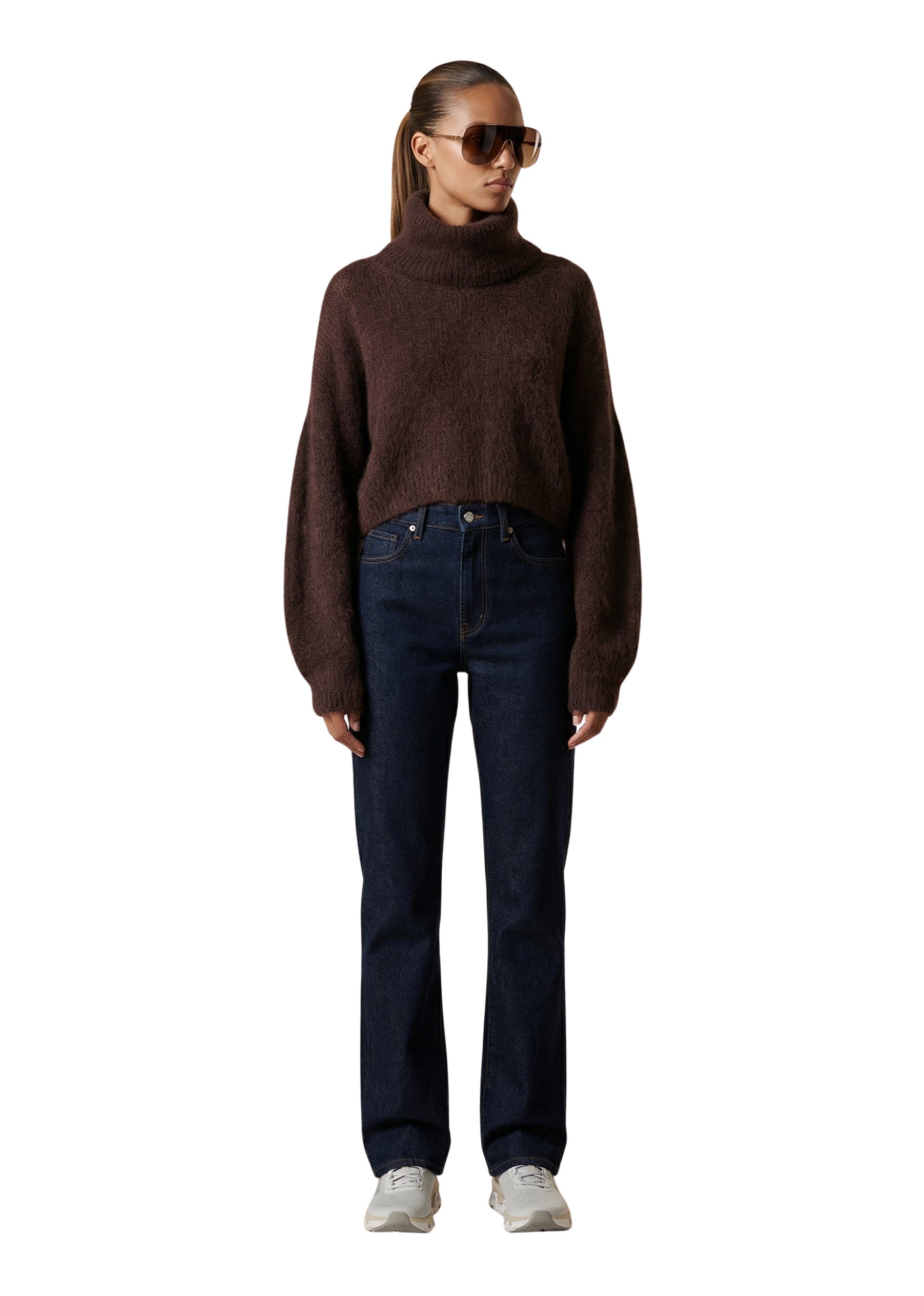 American Dreams Andrea Rollneck Cropped Alpaca Pullover - Cocoa