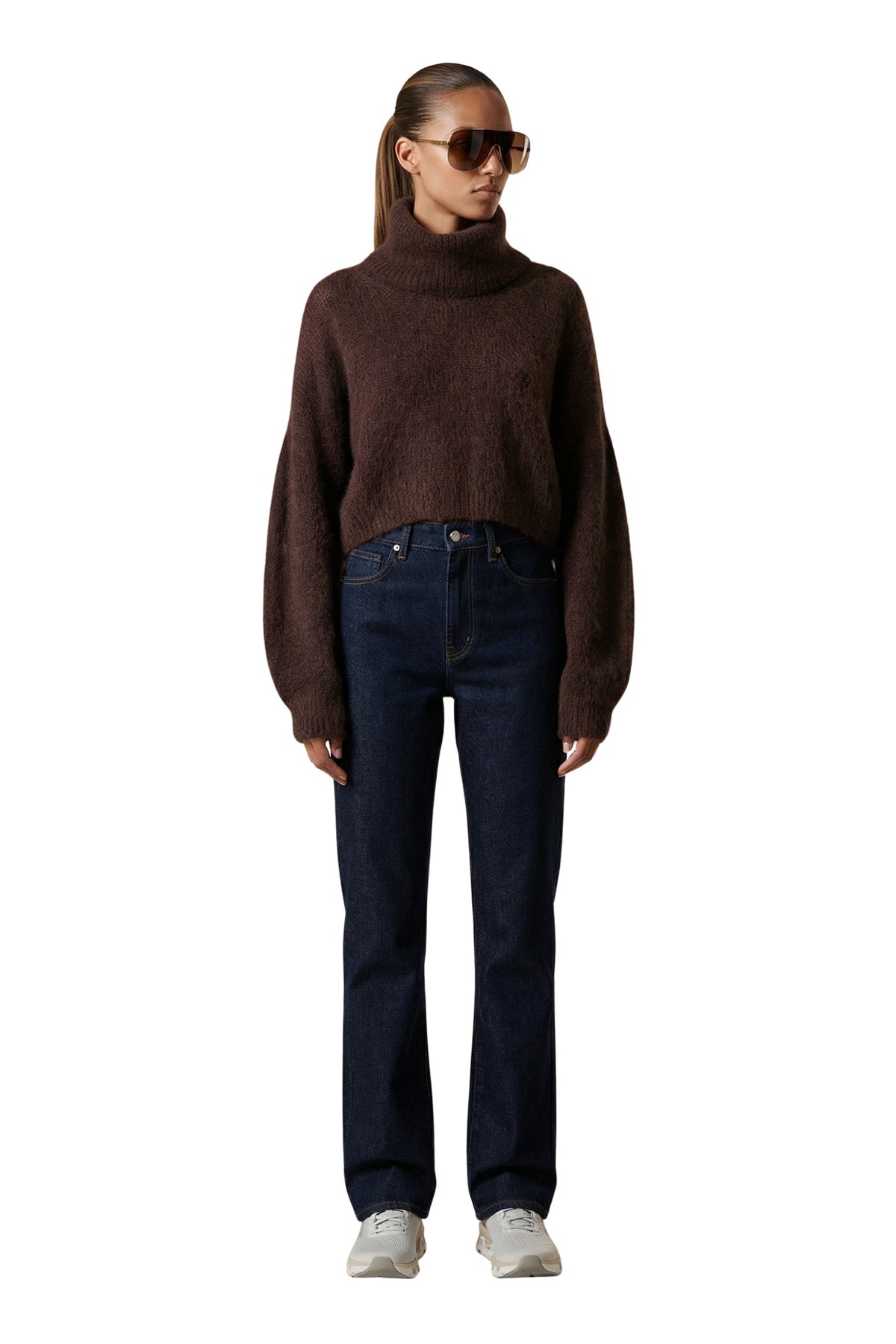 American Dreams Andrea Rollneck Cropped Alpaca Pullover - Cocoa