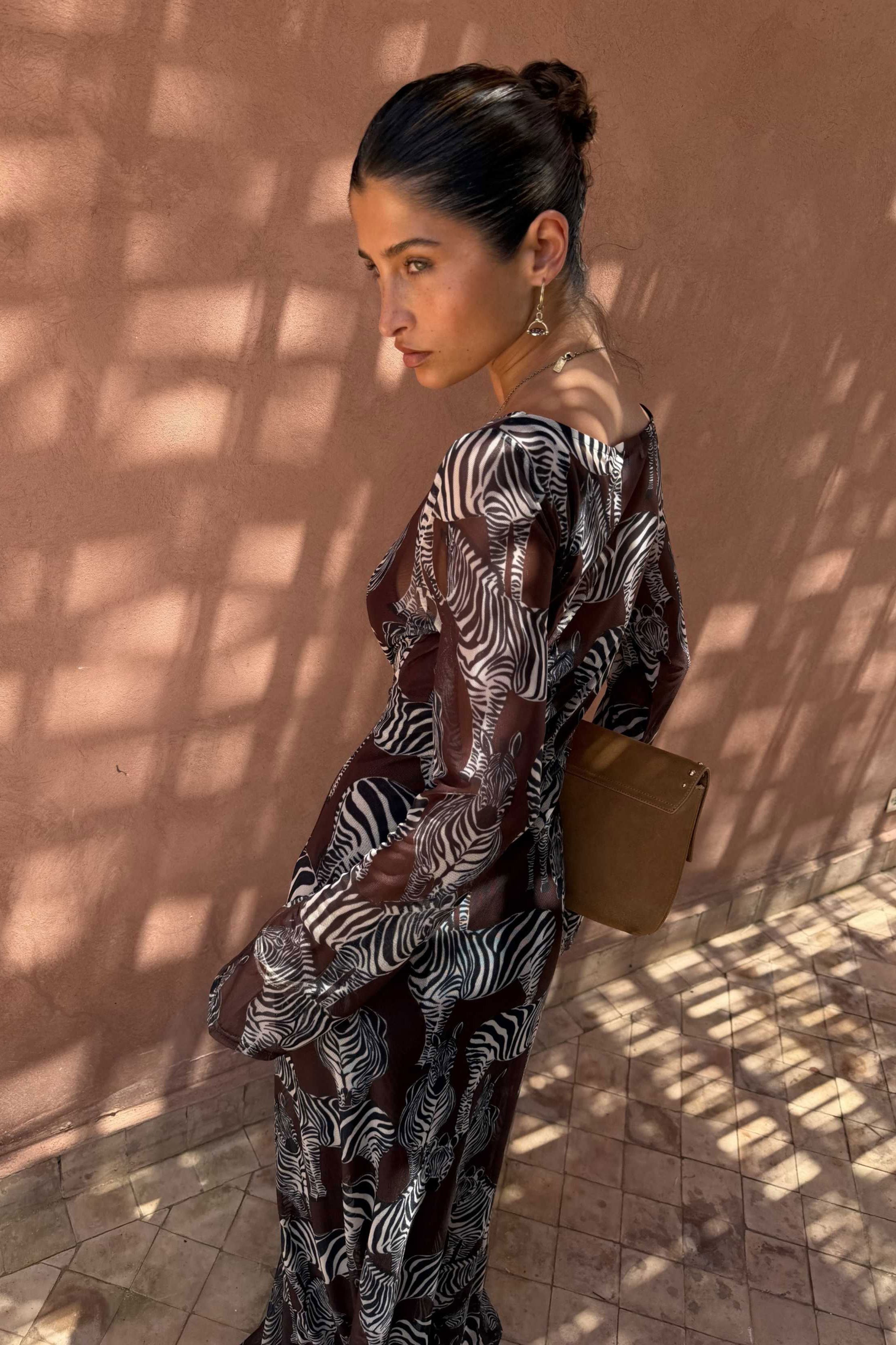 Never Fully Dressed Chocolate Zebra Aria Dress